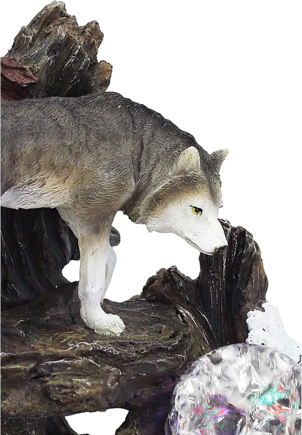 Benjara Eci 10 Inch Wolf Water Fountain with LED Lights and Painted Finish