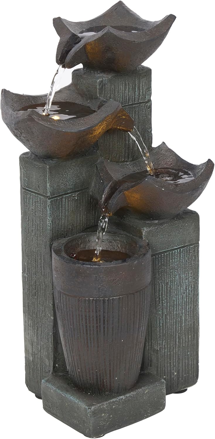 Alpine Corporation TZL414 14 Inch 4 Tier Bowls Fountain with LED Lights