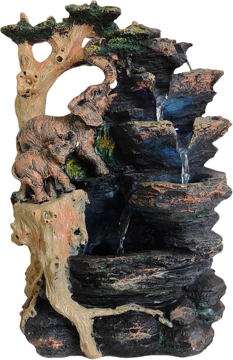 LithosKryos Water Fountain with Elephant Sculpture LED Light