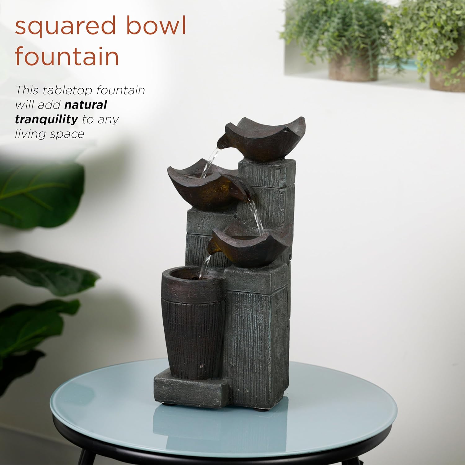 Alpine Corporation TZL414 14 Inch 4 Tier Bowls Fountain with LED Lights