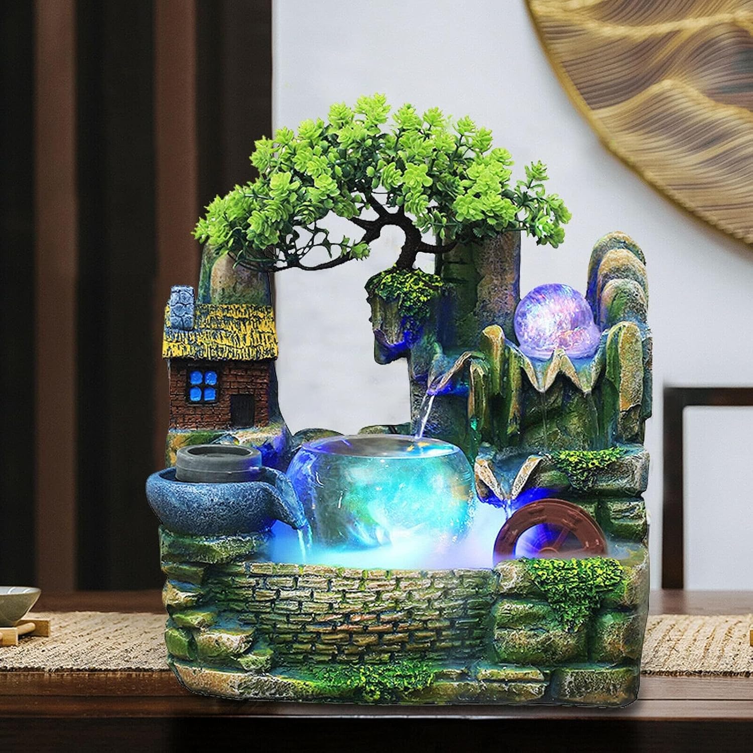Tabletop Fountain Waterfall Lucky Decor Humidifier Rockery