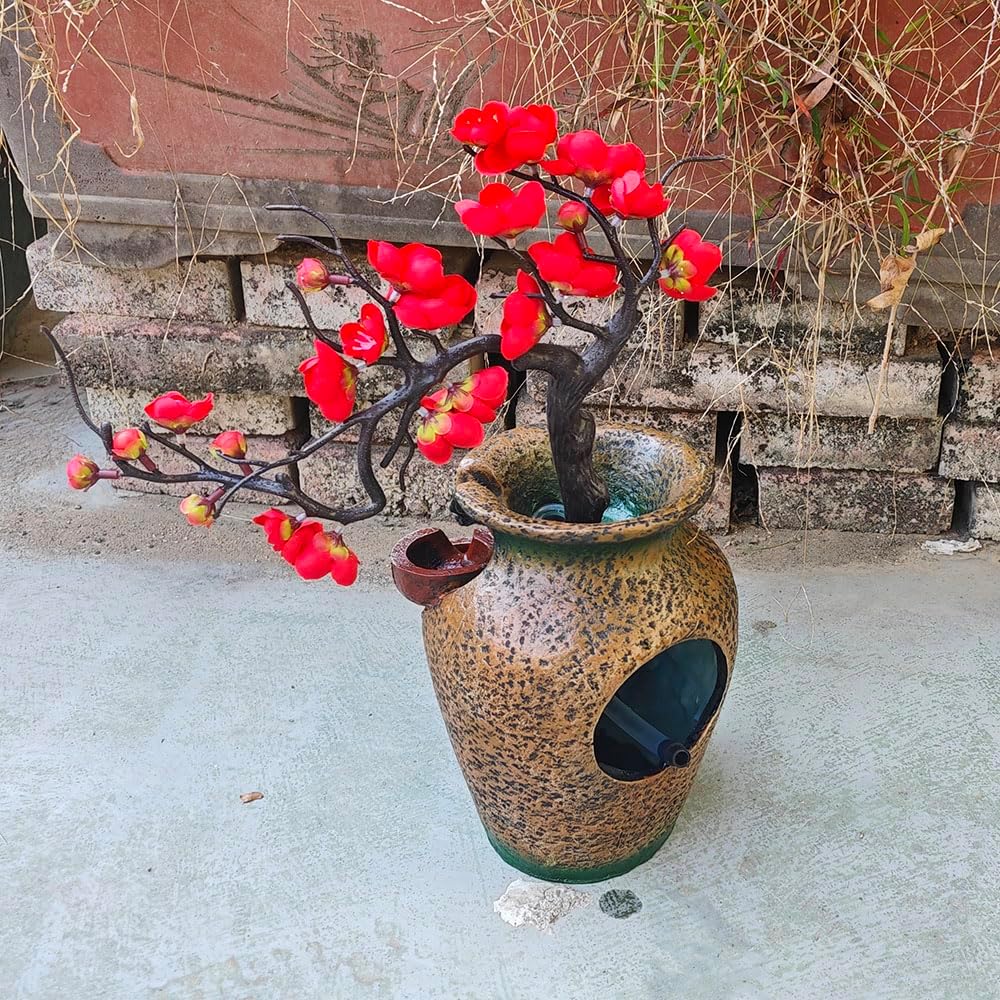 YOUUGIOR Plastic Red Peach Flower Plum Tree Resin Trunk Tabletop Fountain Decor