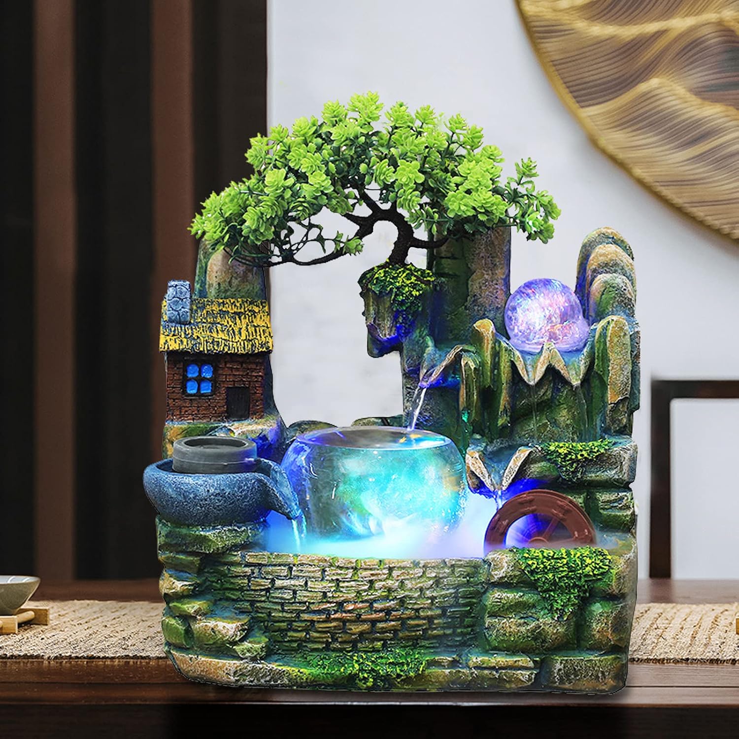 Indoor Tabletop Water Fountain with LED Light and Mist