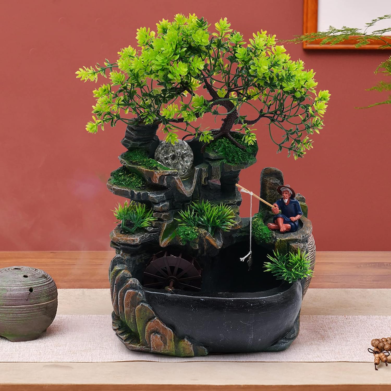 Ageanbri Tabletop Fountain with LED Light and Waterfall