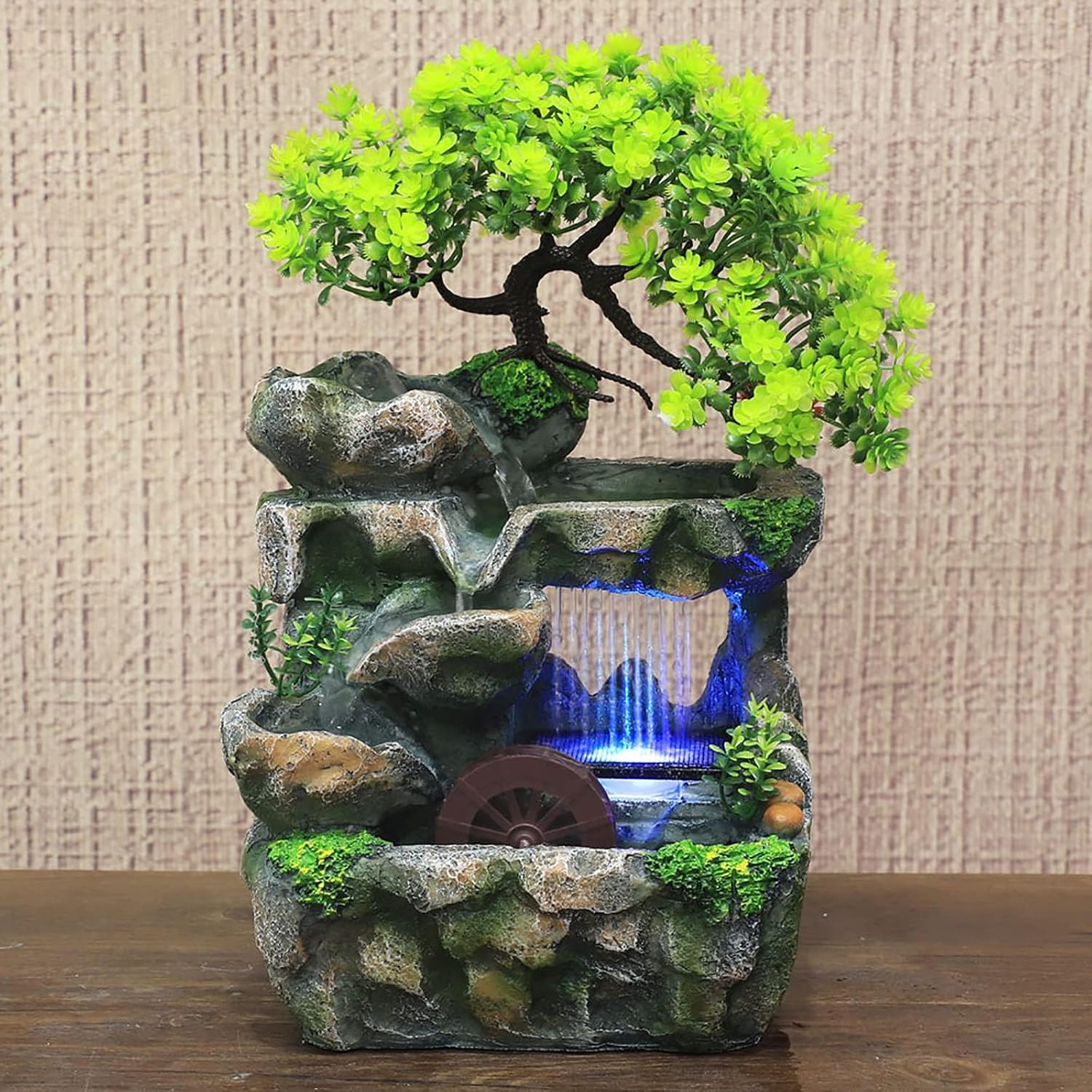 Mini Tabletop Fountain with LED Lights for Home Office