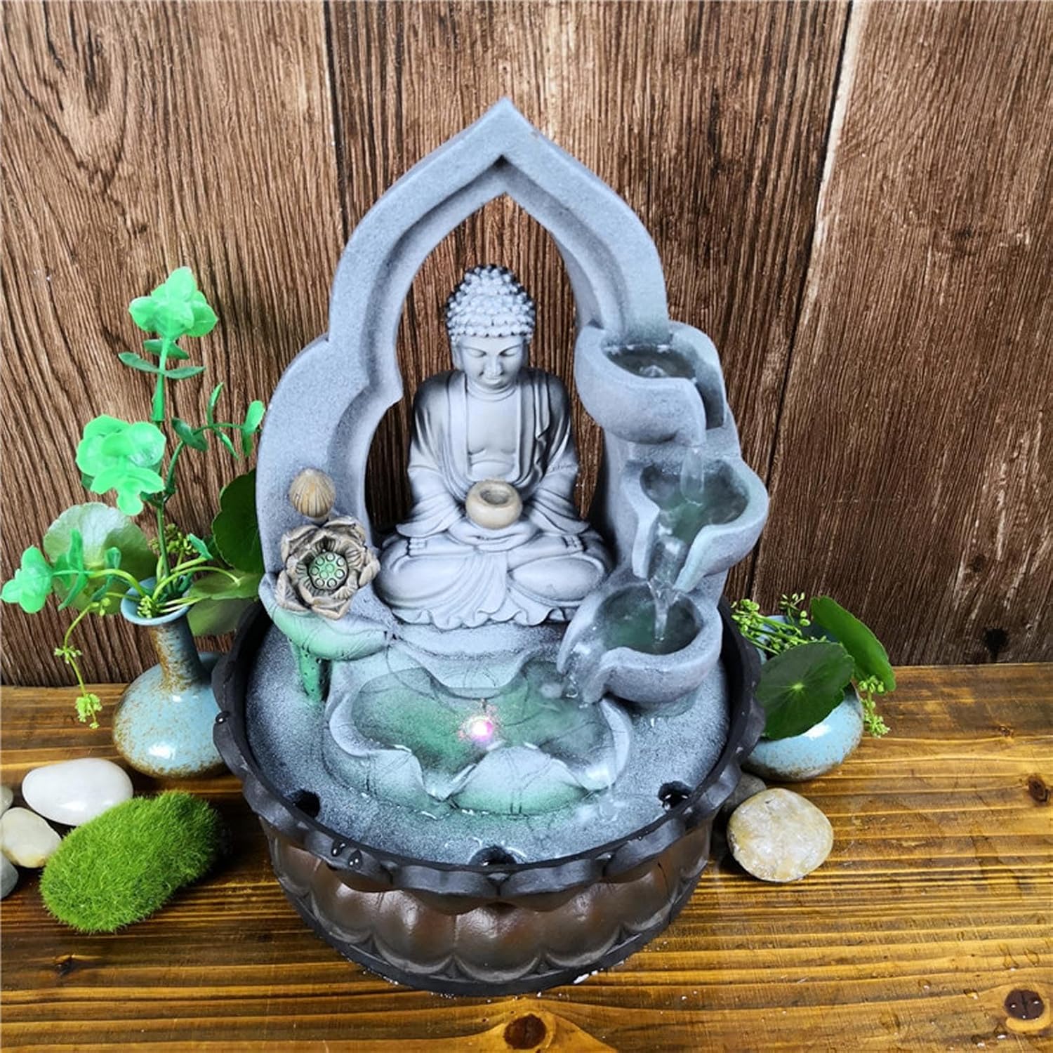 Indoor Sitting Buddha Tabletop Fountain - Zen Meditation Water Feature for Home Office Living Room Bedroom Decor