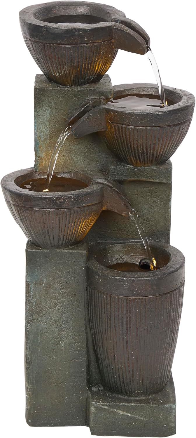 Alpine Corporation 14 Inch Stoned Jar Water Fountain with LED Lights