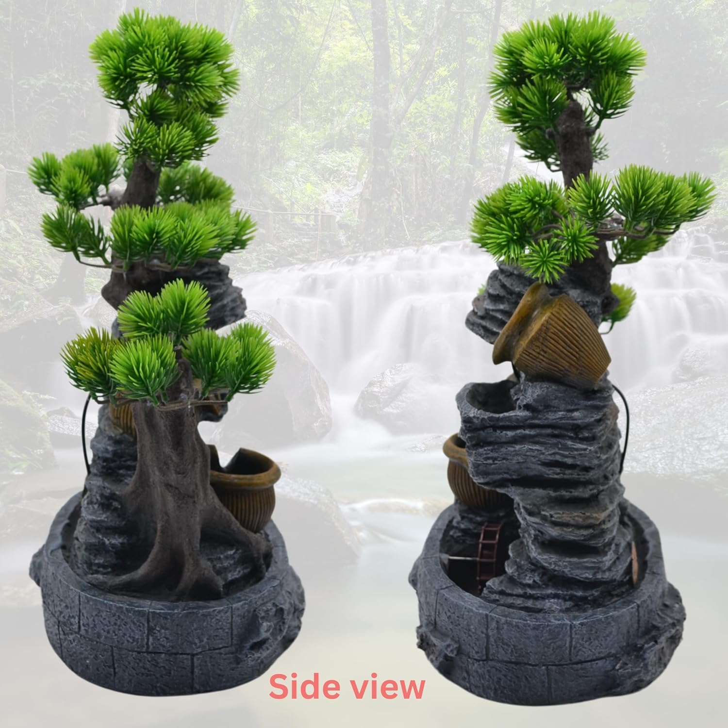 18-Inch Tabletop Water Fountain with Bonsai Tree and Spinning Wheel