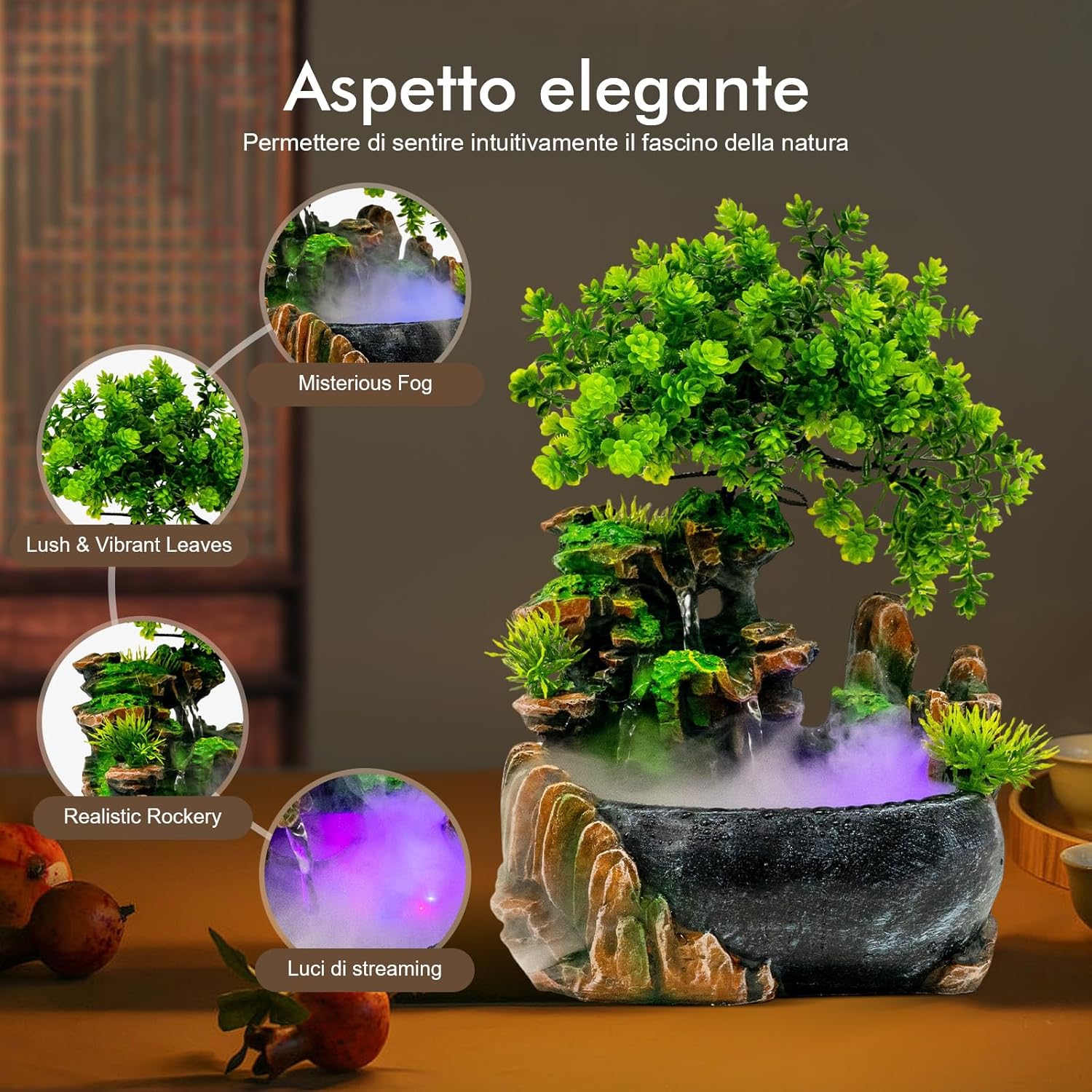 LuuChain Rockery Water Fountain with LED Light for Office and Living Room Decor