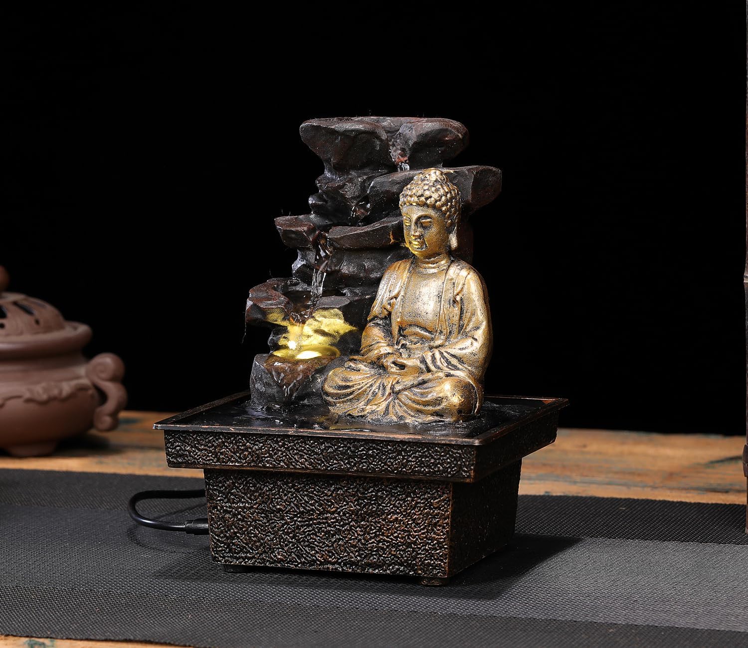 Seyee Bro Tabletop Water Fountain Buddha Statue
