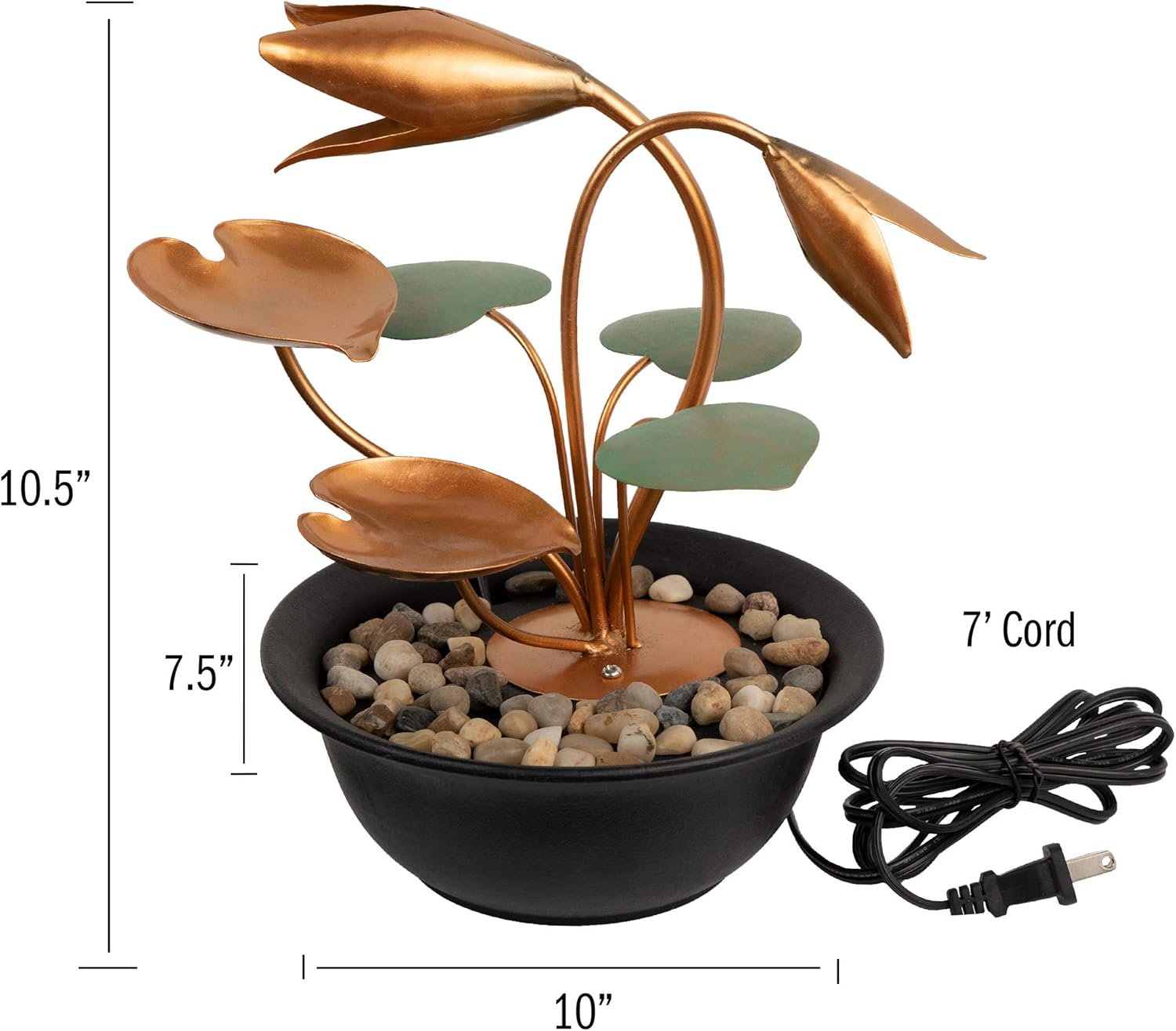Tabletop Water Fountain with Metal Flowers and Leaves