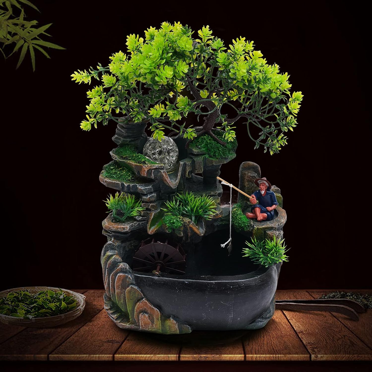 Ageanbri Tabletop Fountain with LED Light and Waterfall