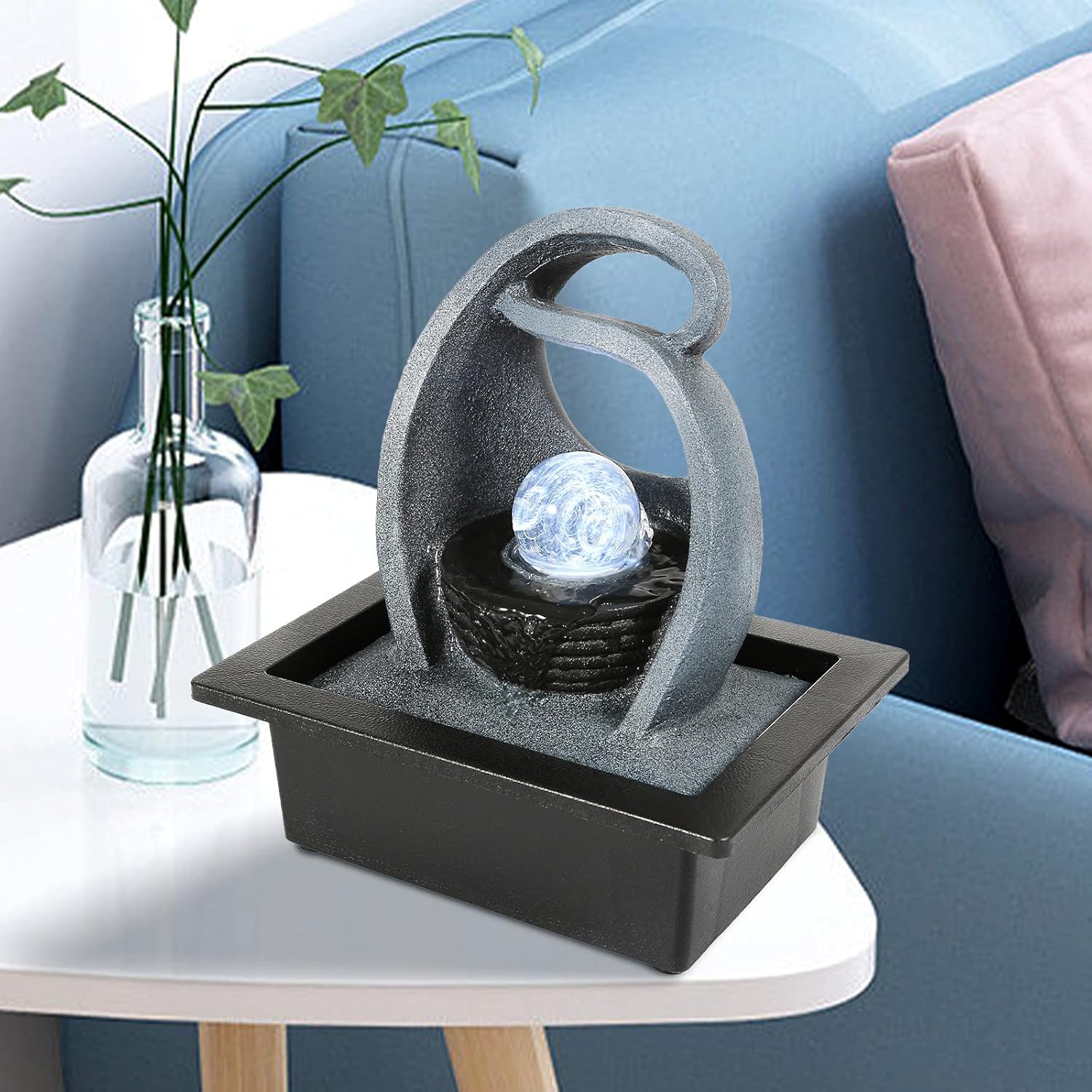 WICHEMI Water Fountain with LED Rolling Ball Indoor Fountain for Home and Office Decor
