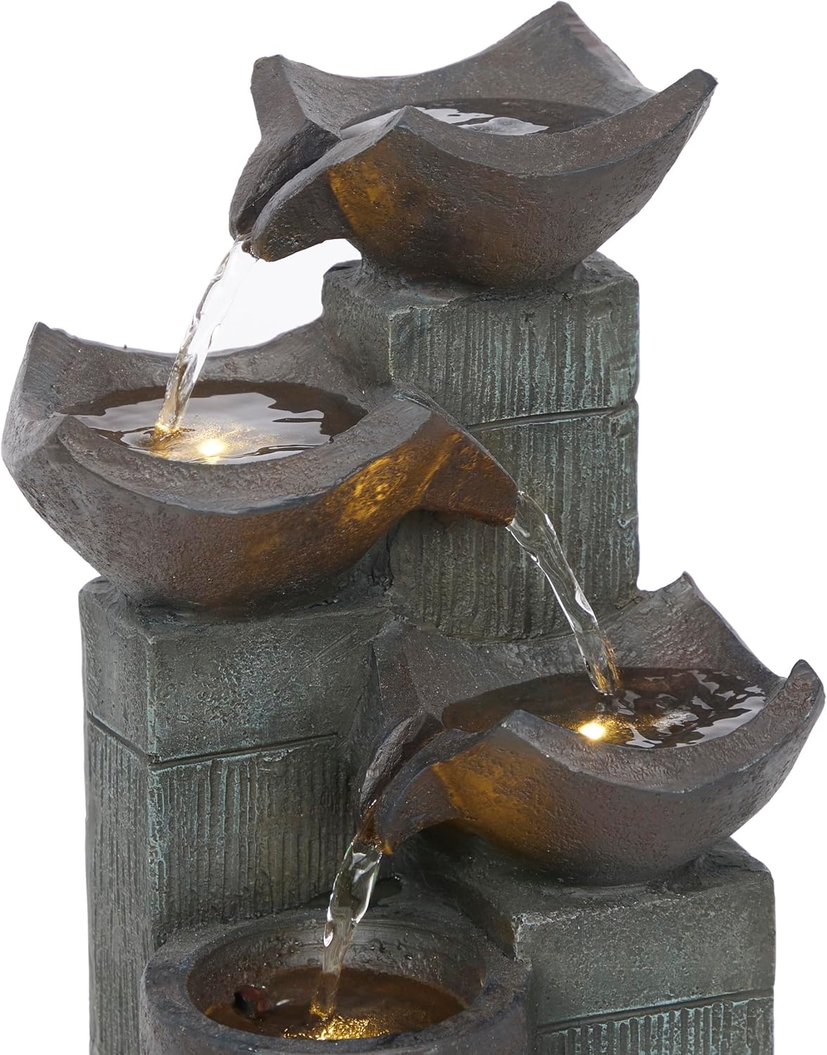 Alpine Corporation TZL414 14 Inch 4 Tier Bowls Fountain with LED Lights
