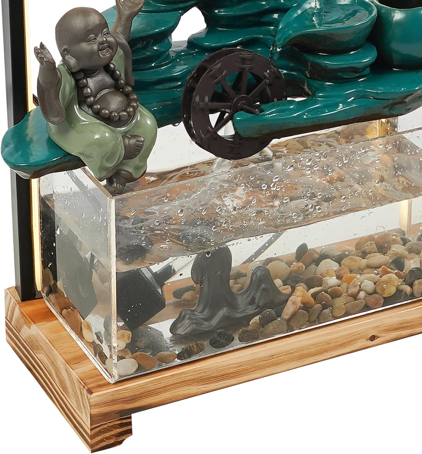 Green Welcoming Pine Tabletop Water Fountain with LED Lights