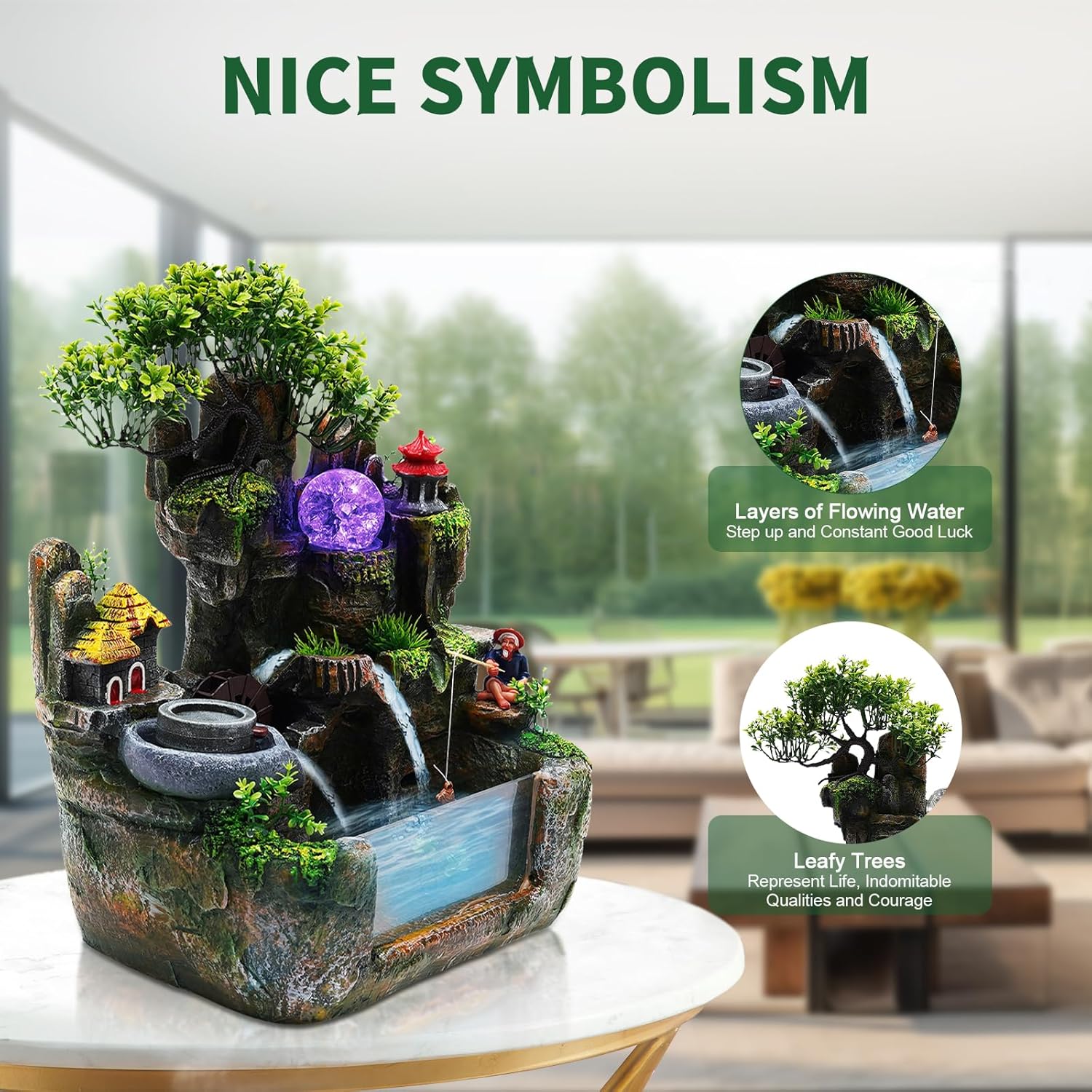 Tabletop Water Fountain with LED Light and Mist