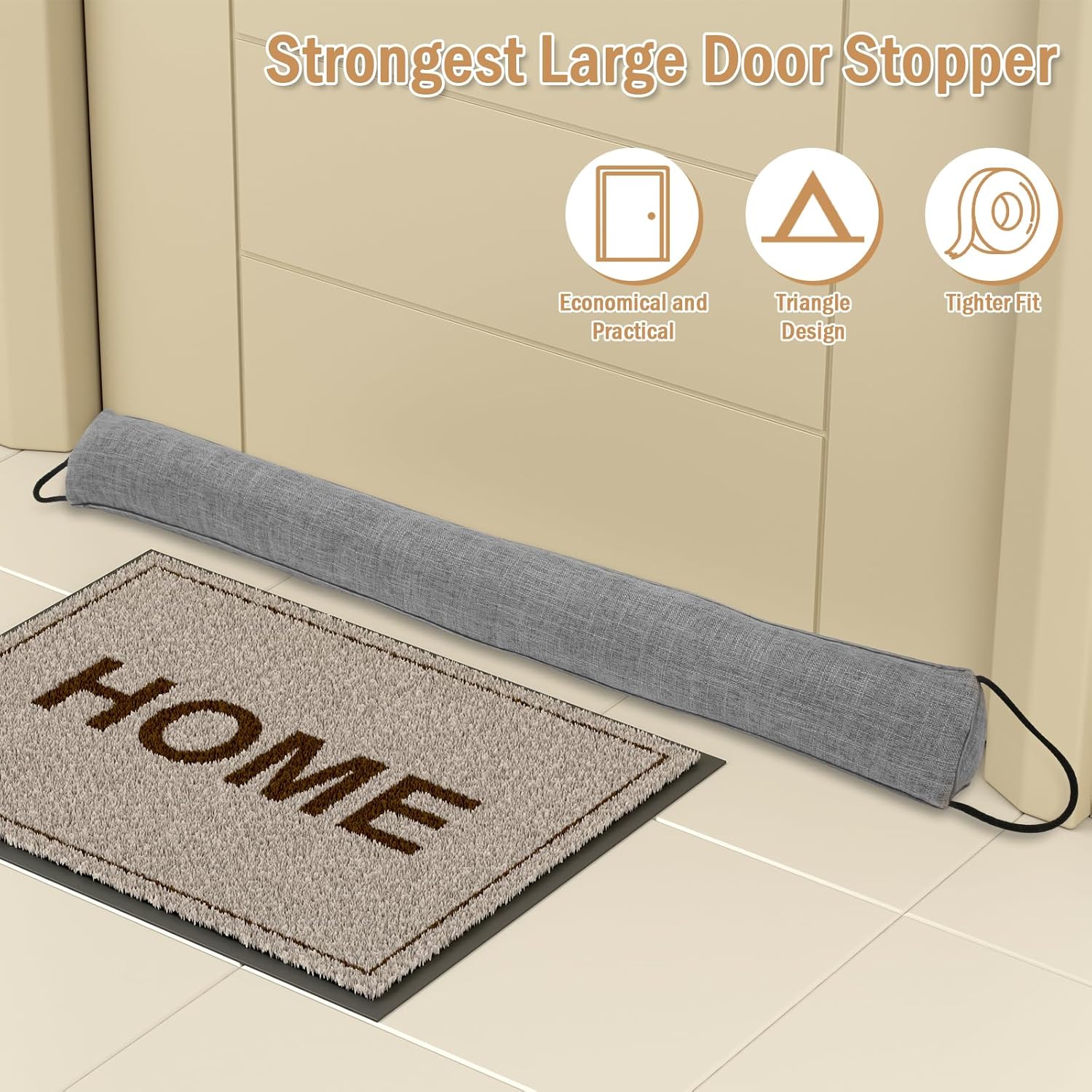 36 Inch Triangle Door Draft Stopper with Hanging Loops - Gray