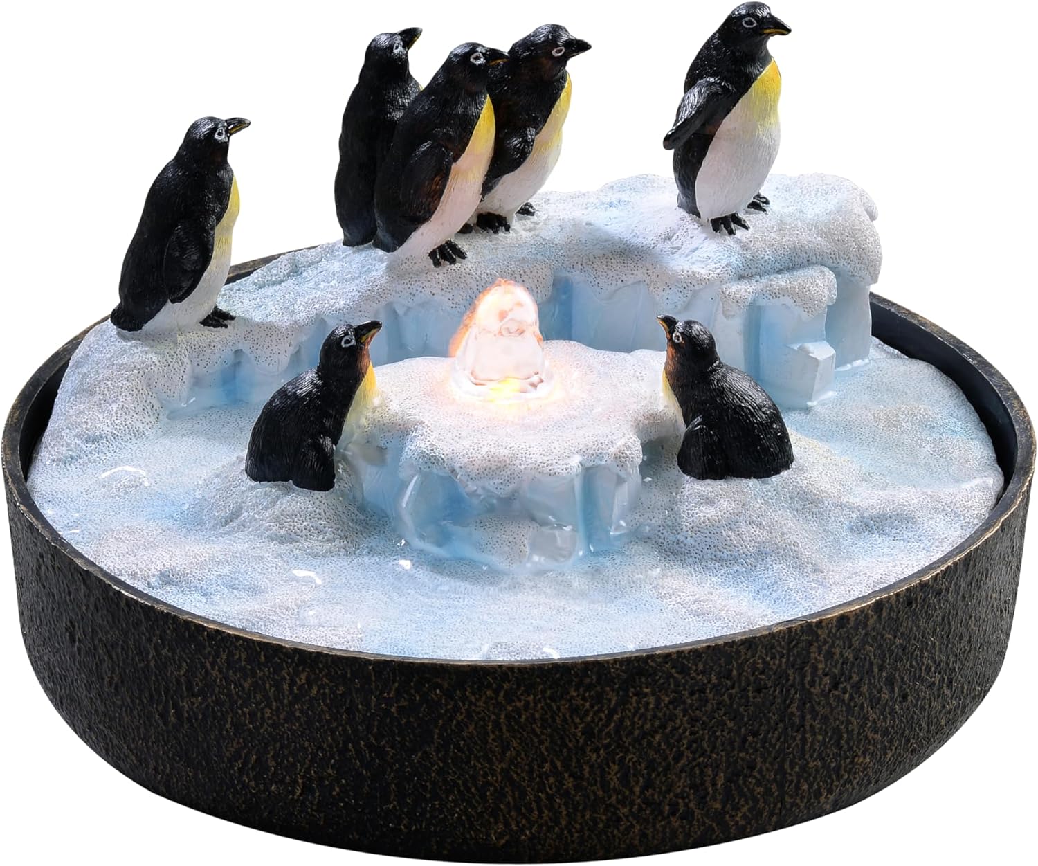 Tabletop Fountain with Penguin Statue and LED Lights