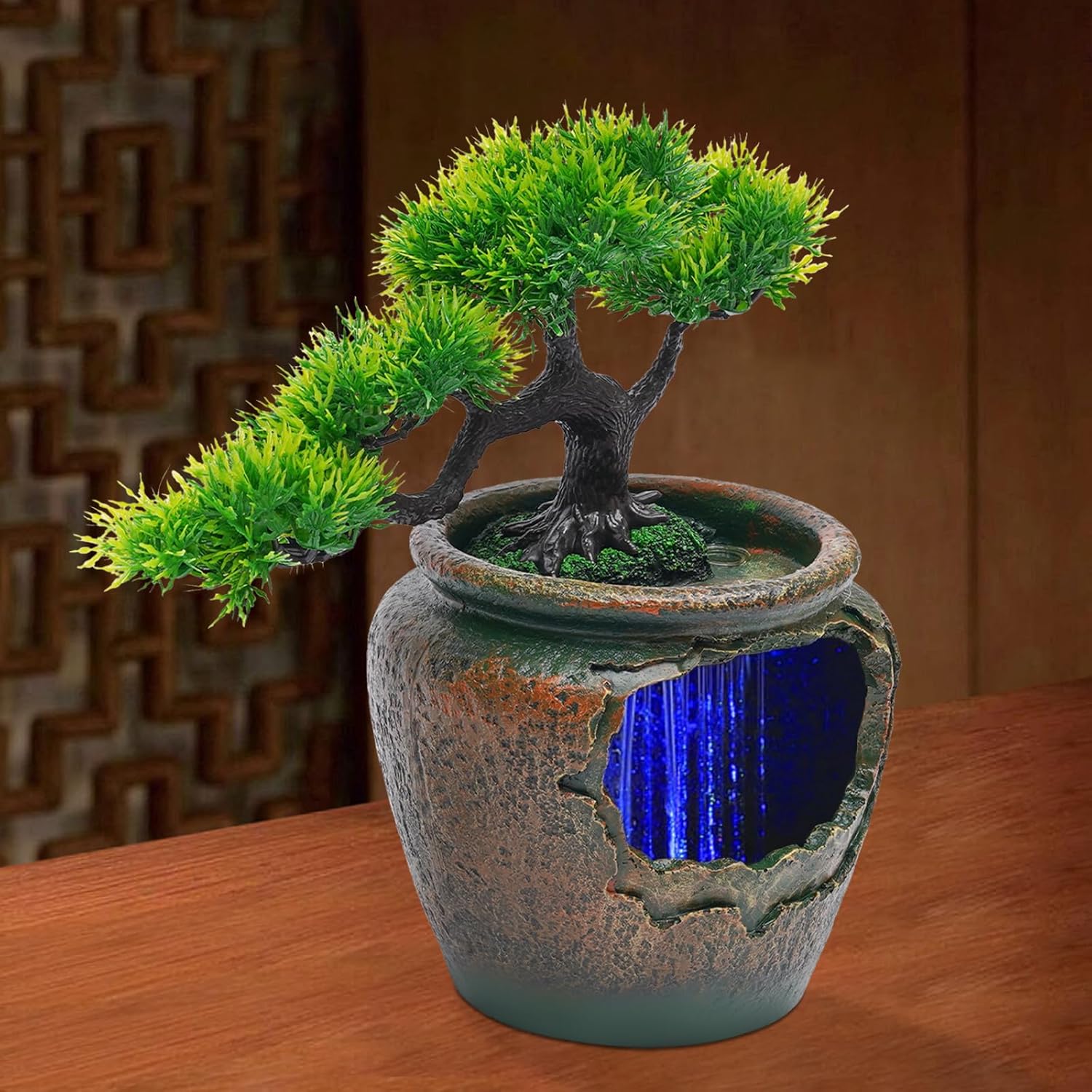 Indoor Tabletop Fountain with LED Lights and Automatic Pump