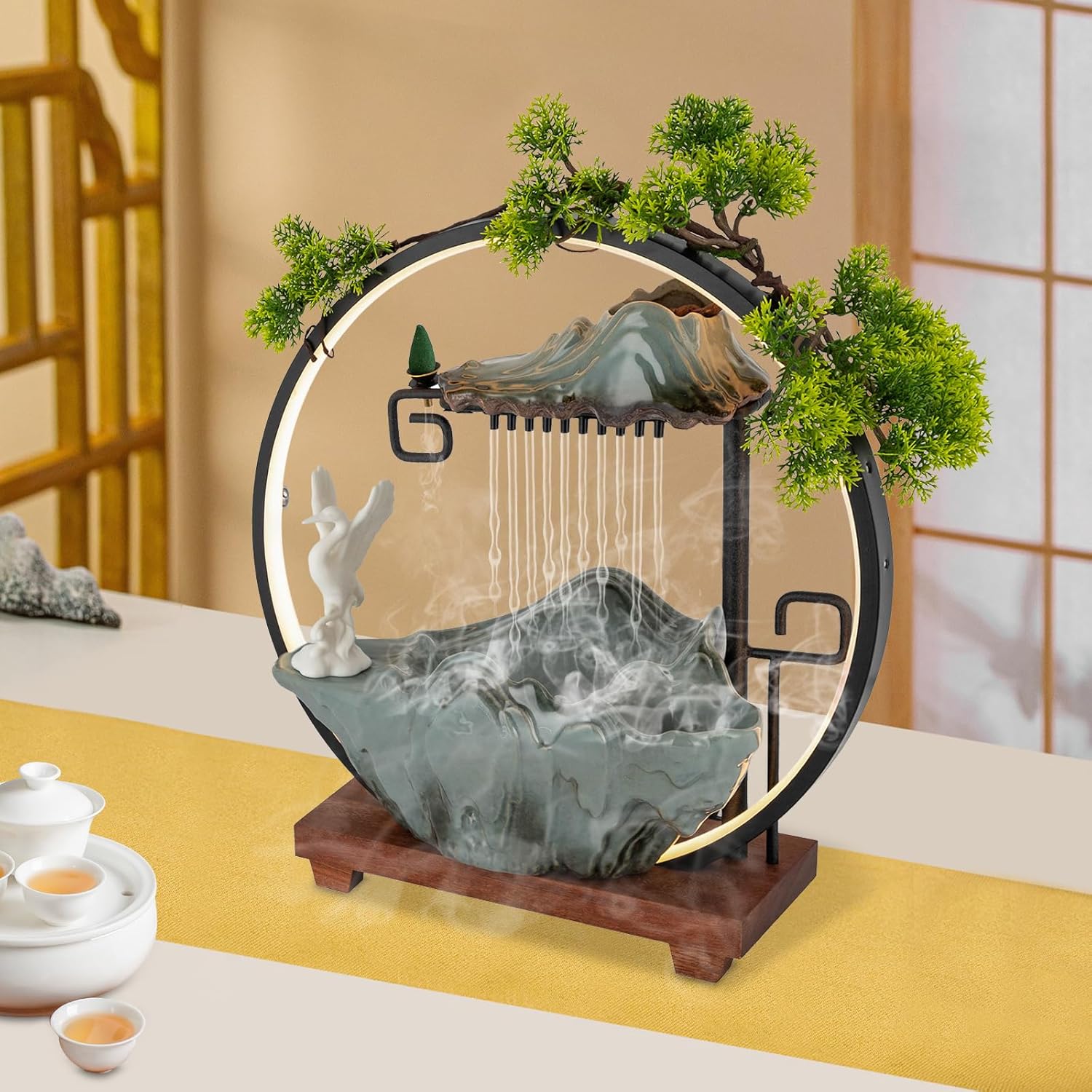 Indoor Waterfall Fountain with LED Lights and Pump