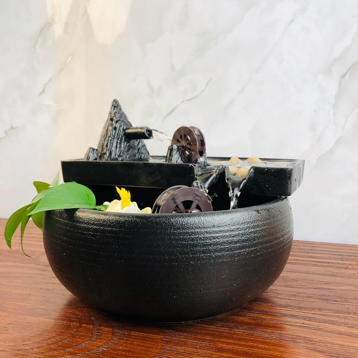 Elegant Black Ceramic Tabletop Waterfall Fountain