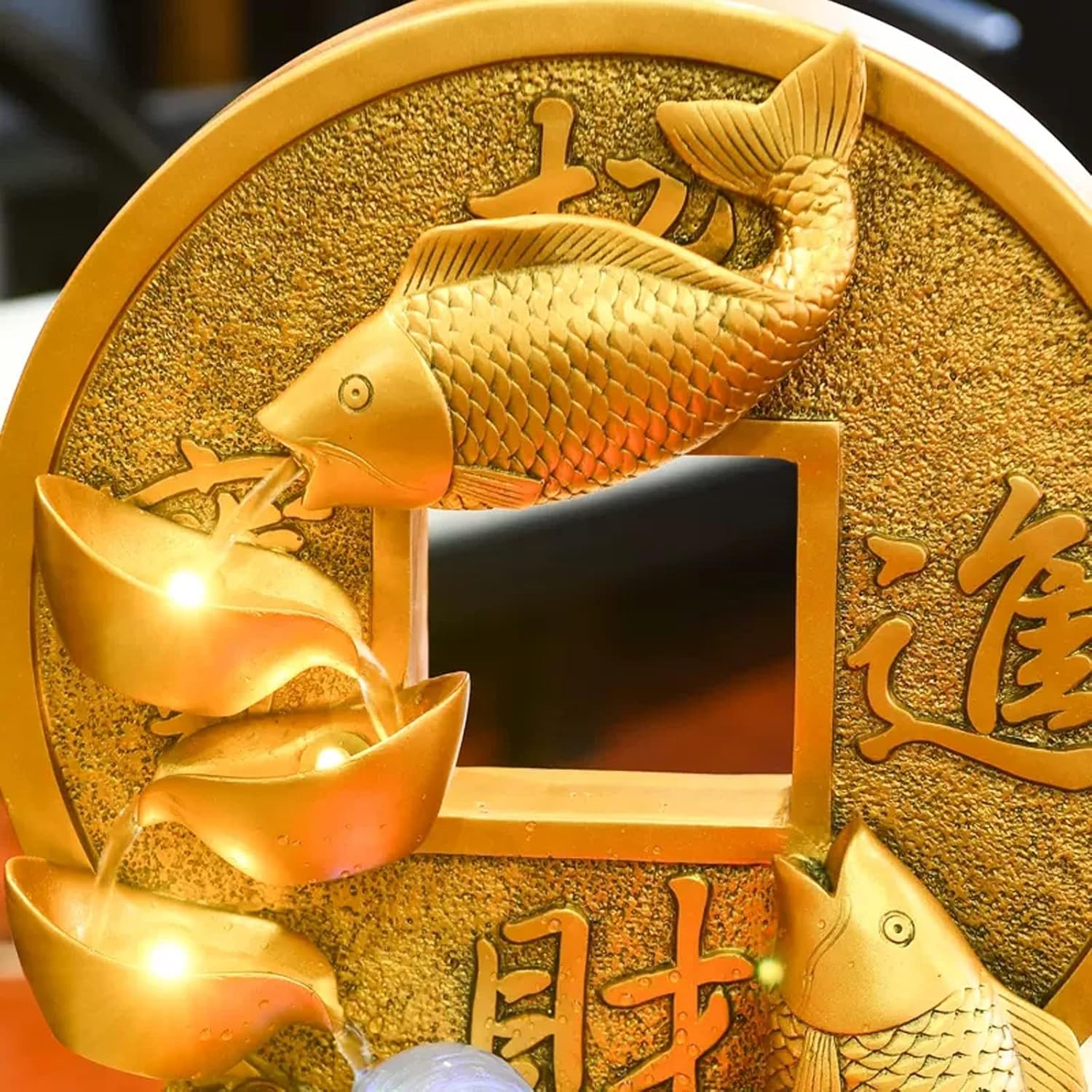 Golden Koi Tabletop Water Fountain with Rotating Ball