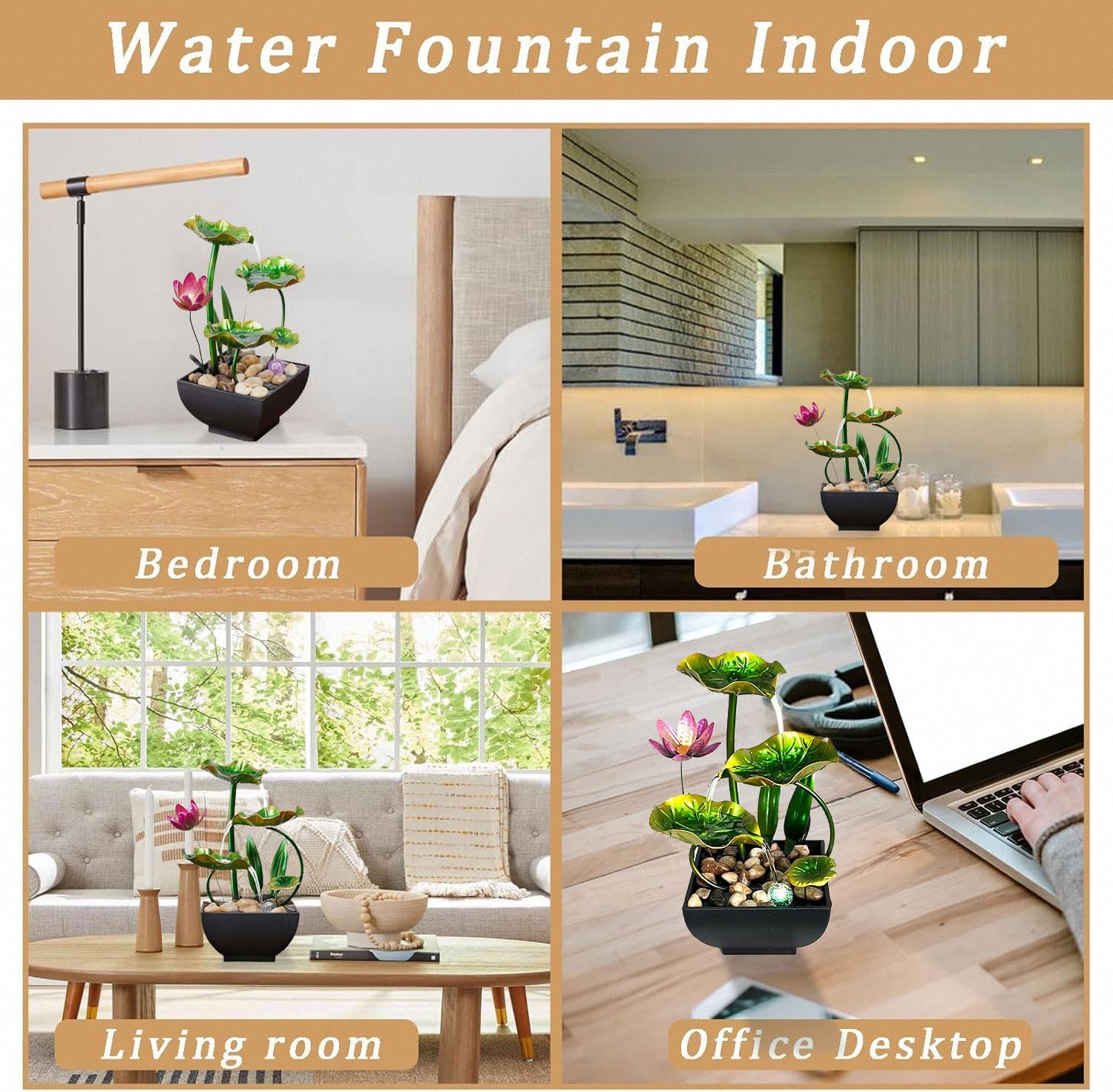 Bocnity Tabletop Waterfall Fountain with Lotus Design