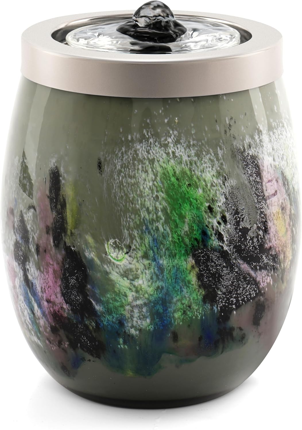 VOREEN Art Glass Tabletop Fountain with White Ambient Light and Aromatherapy