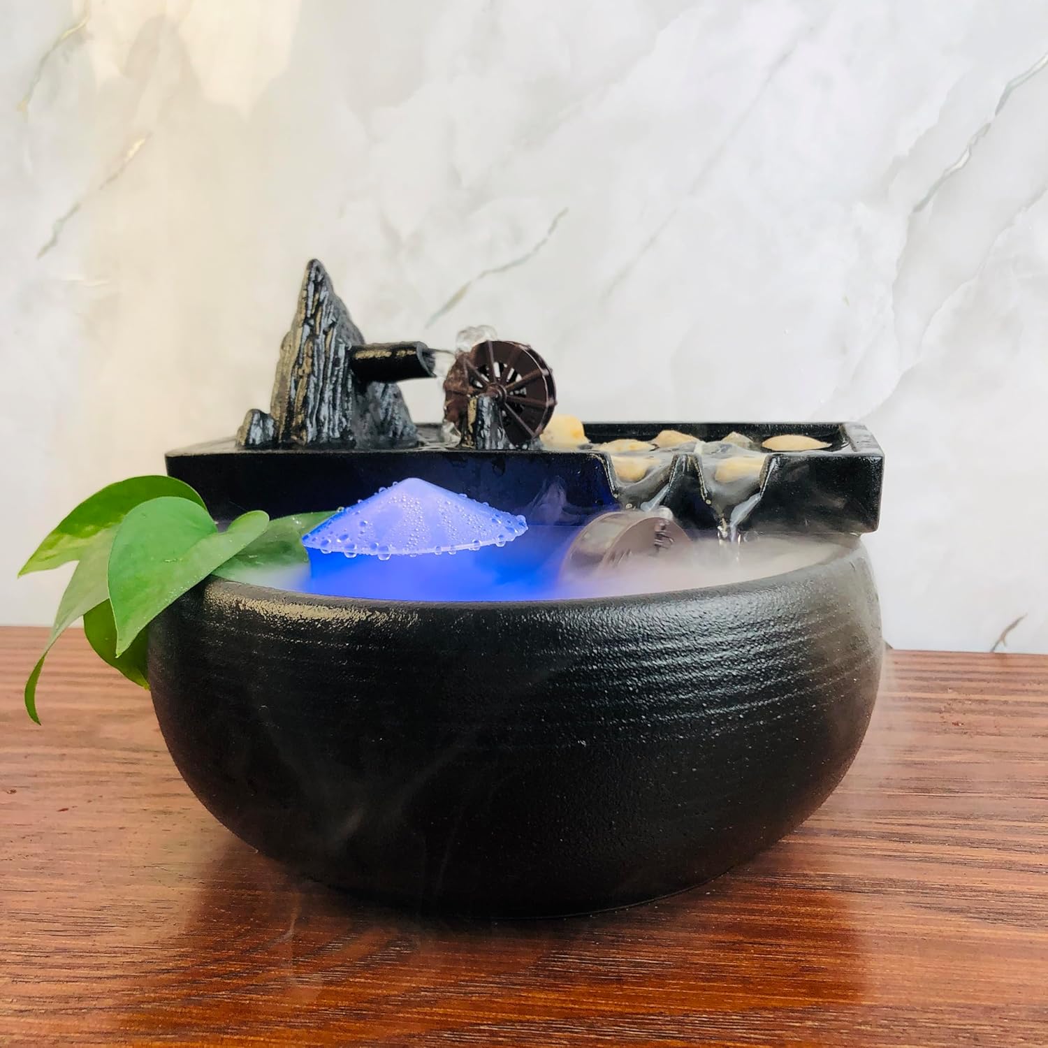 Elegant Black Ceramic Tabletop Waterfall Fountain