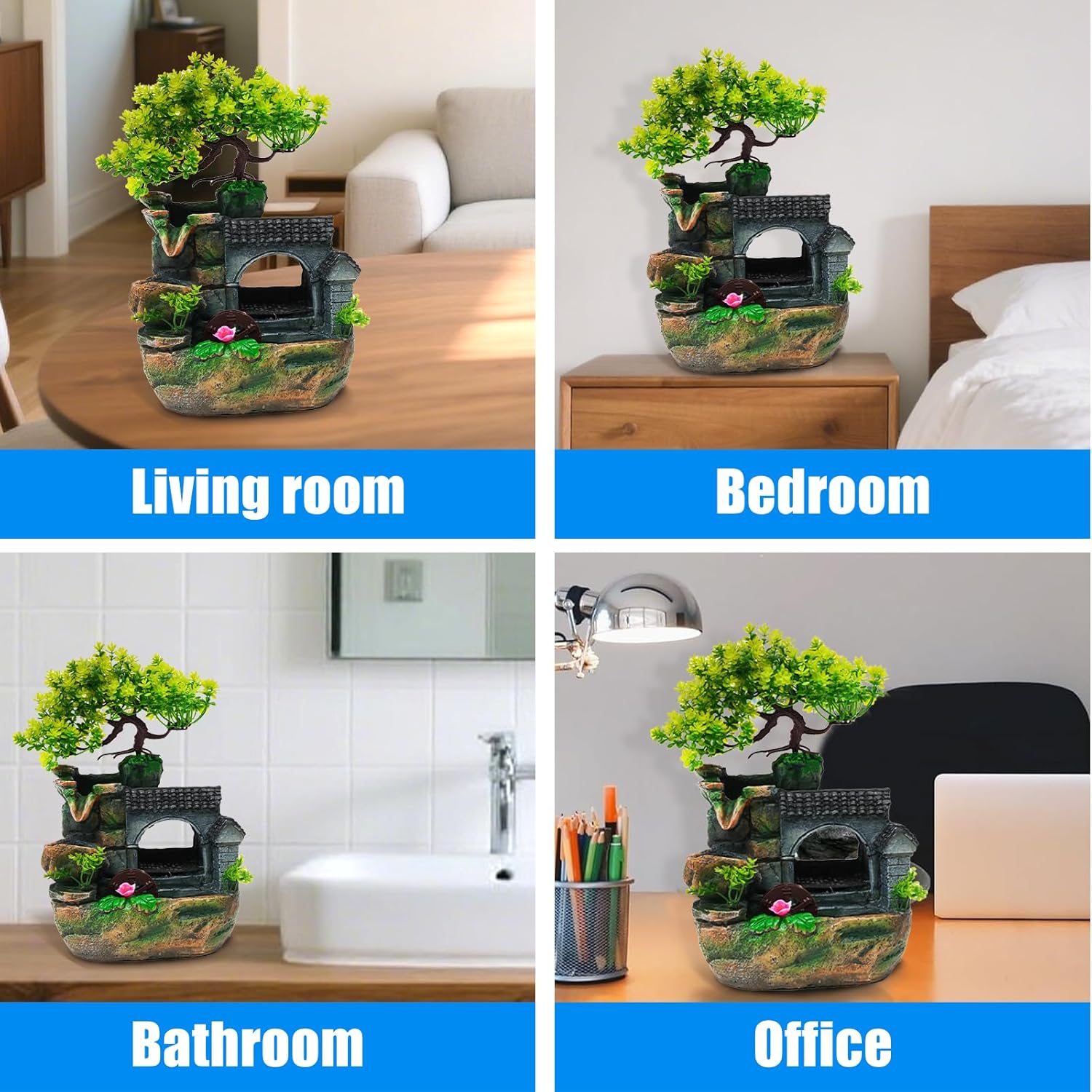 Tabletop Waterfall Fountain with LED Light and Adjustable Pump