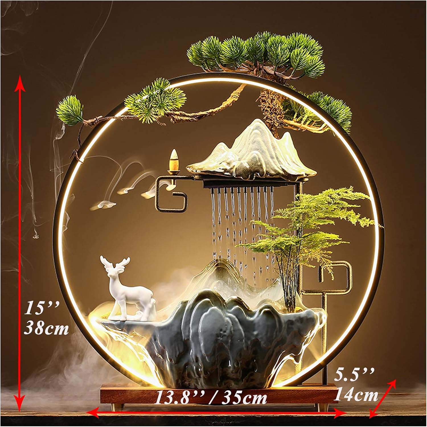 Deer Indoor Water Fountain with LED Light and Mist