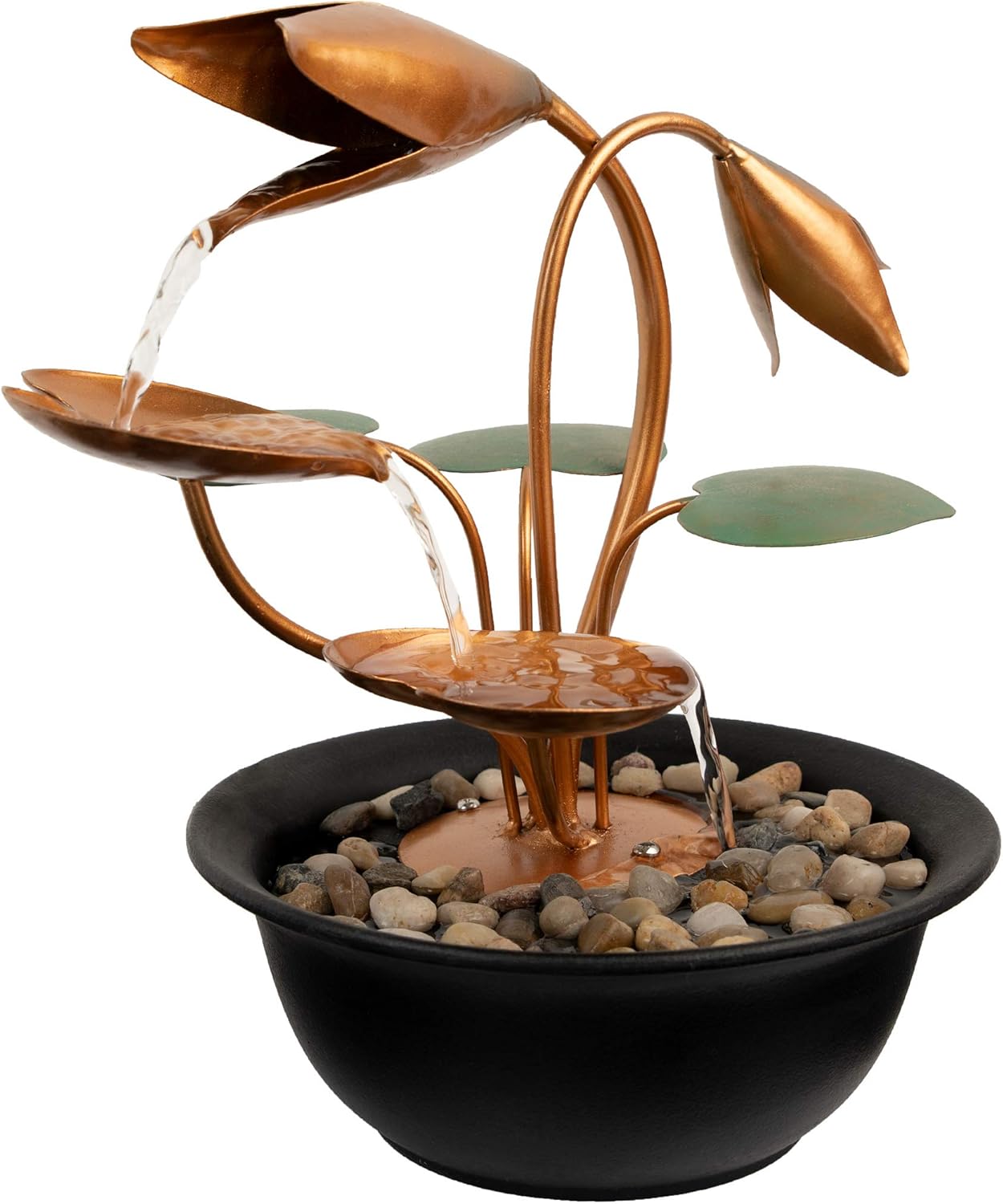 Tabletop Water Fountain with Metal Flowers and Leaves