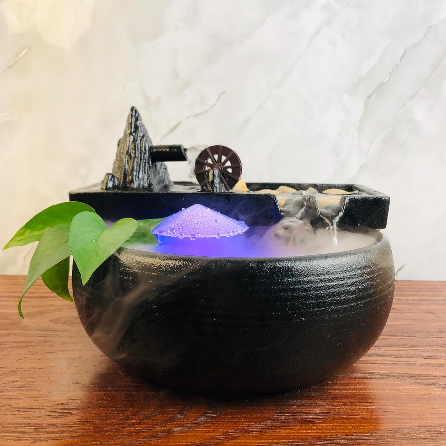 Elegant Black Ceramic Tabletop Waterfall Fountain