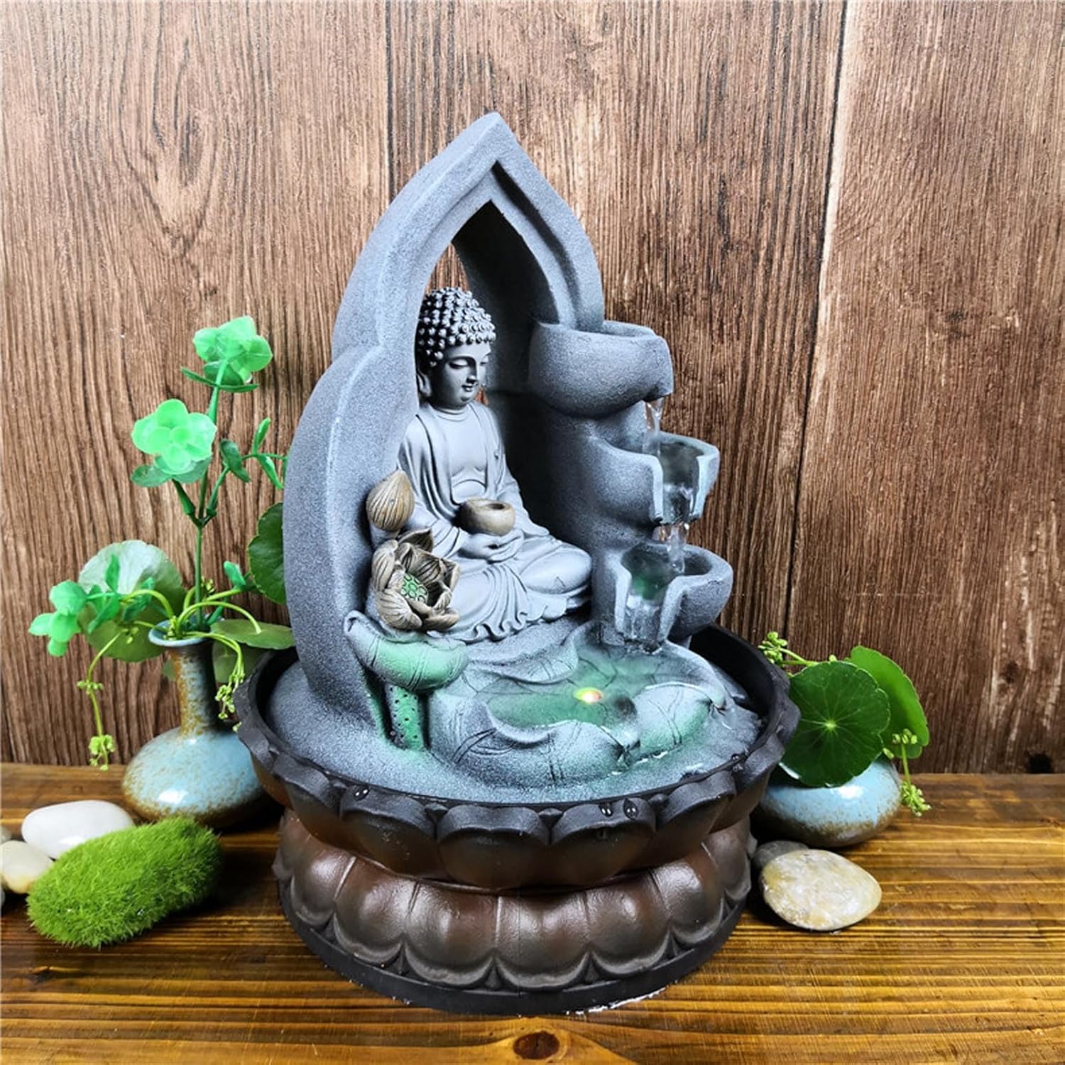 Indoor Sitting Buddha Tabletop Fountain - Zen Meditation Water Feature for Home Office Living Room Bedroom Decor