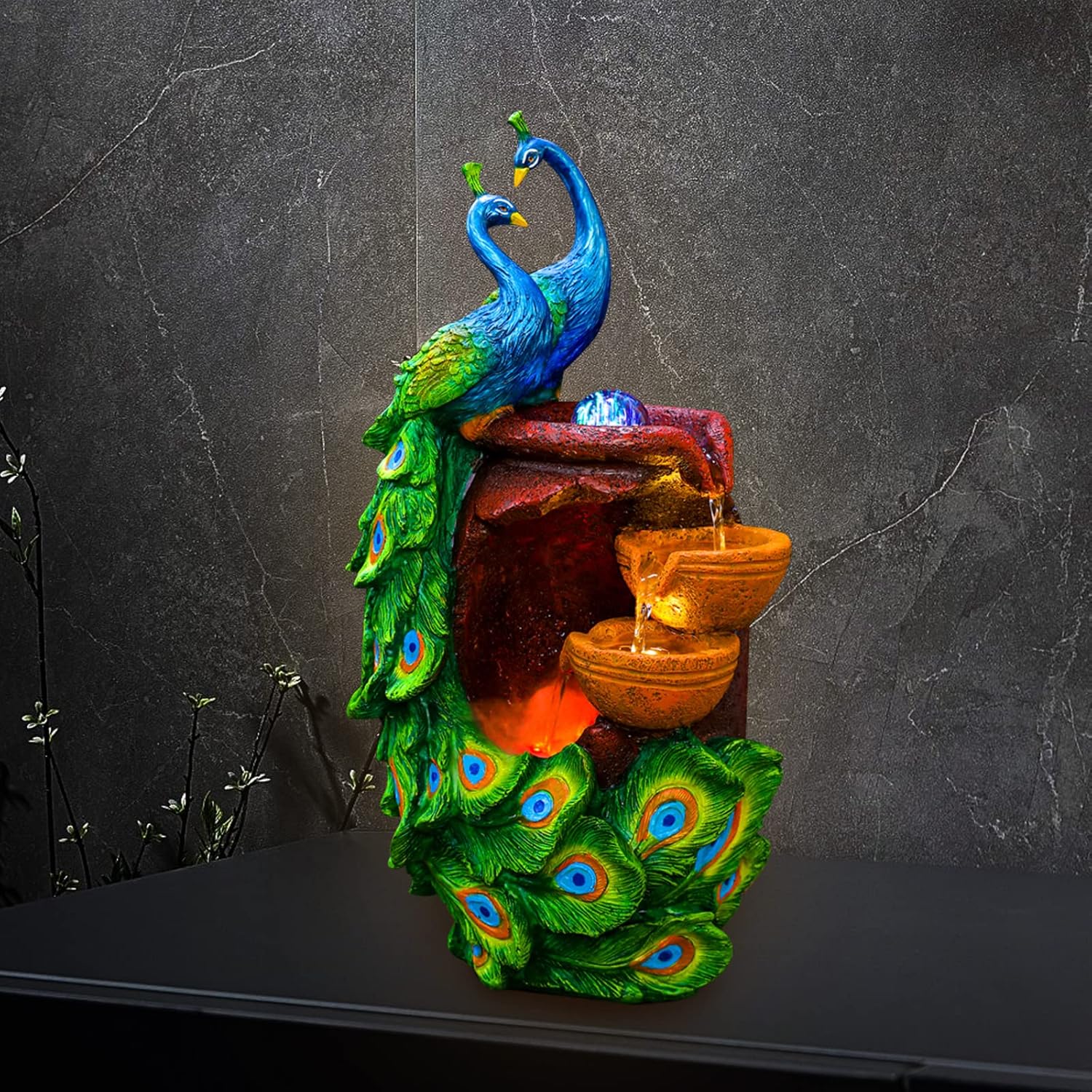 Bacacoo 110V Indoor Tabletop Fountain with Peacock Design