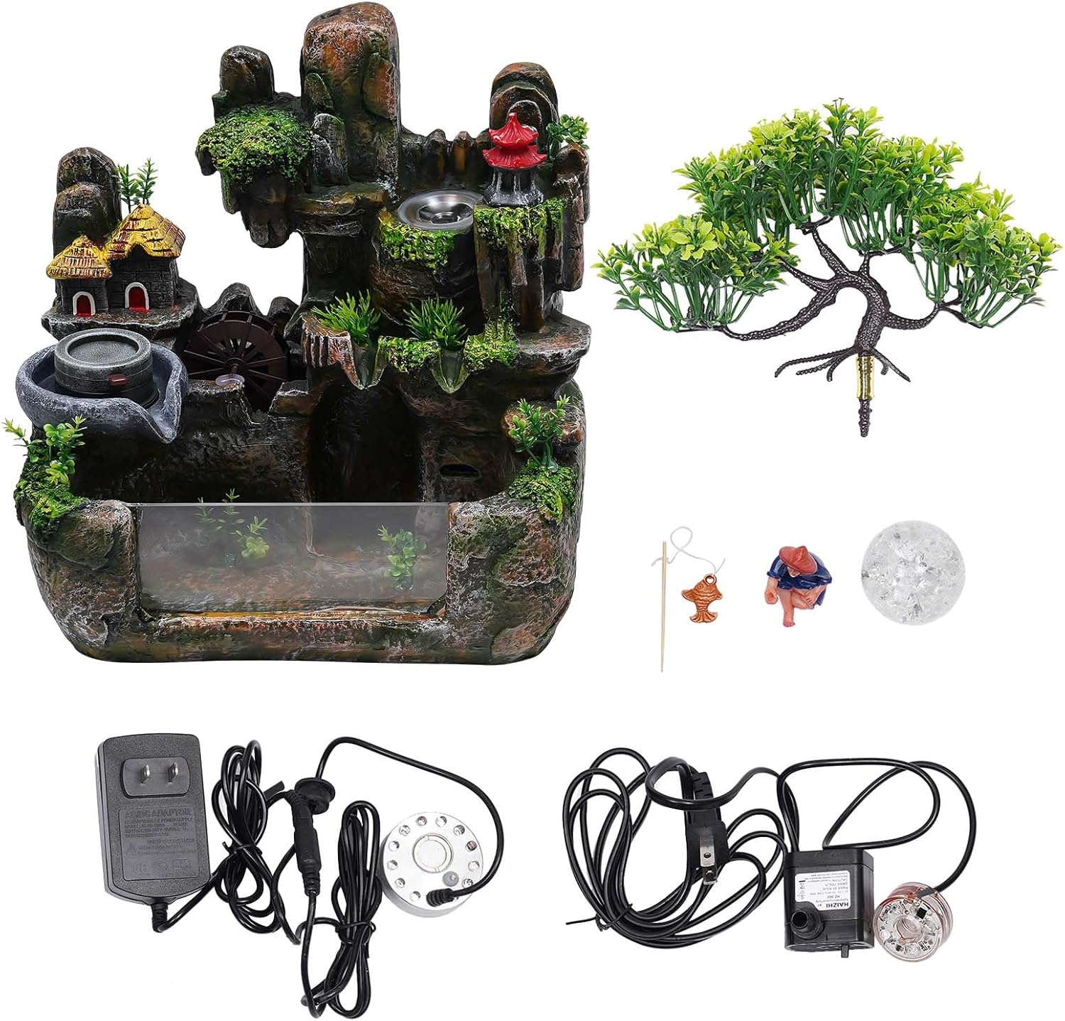 DMSIDN Tabletop Rockery Waterfall Fountain with LED Lights and Atomizer