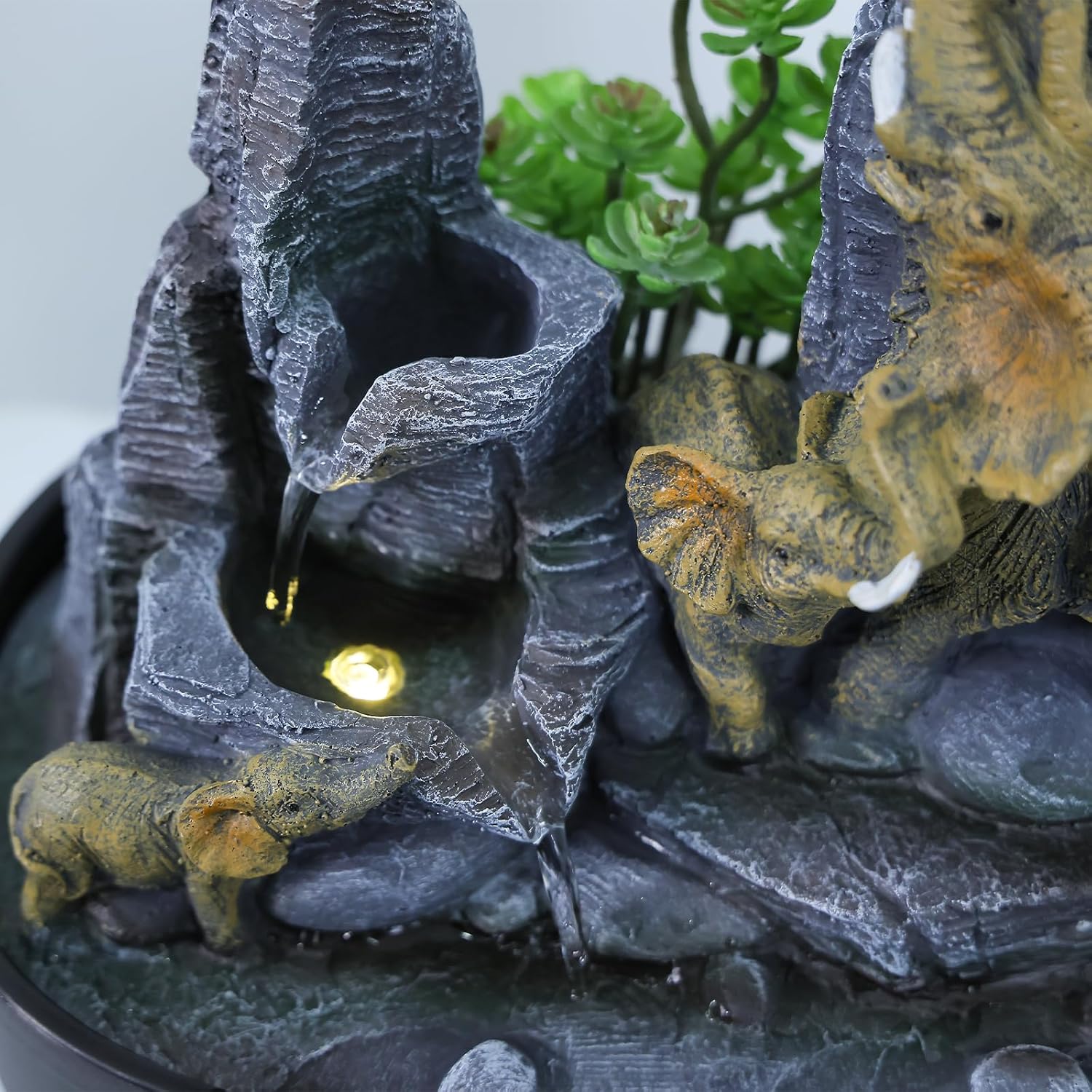 Elephant Tabletop Fountain with LED Lights and Rock Features
