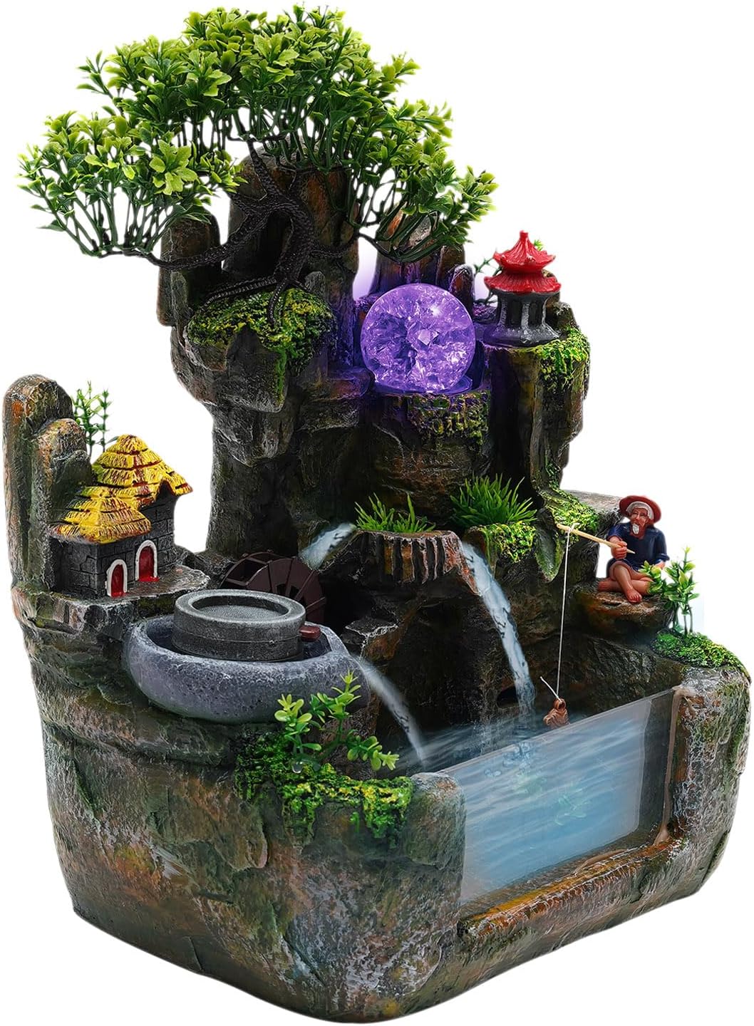 DMSIDN Tabletop Rockery Waterfall Fountain with LED Lights and Atomizer