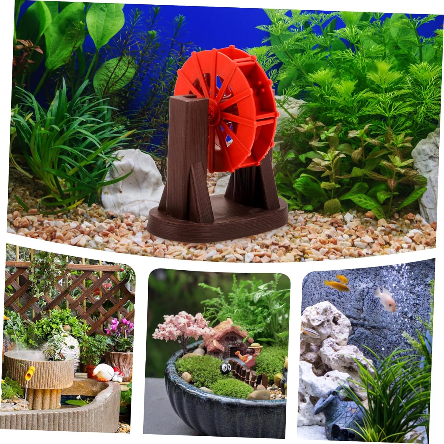 Vintage Style Micro Water Wheel Fountain Decor for Fish Tank and Zen Garden