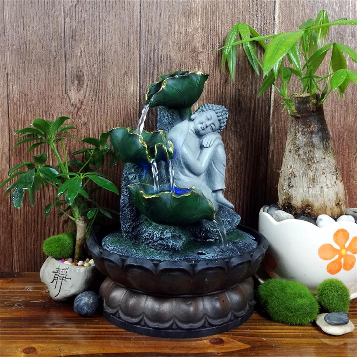 Compact Zen Buddha Tabletop Fountain - Grey