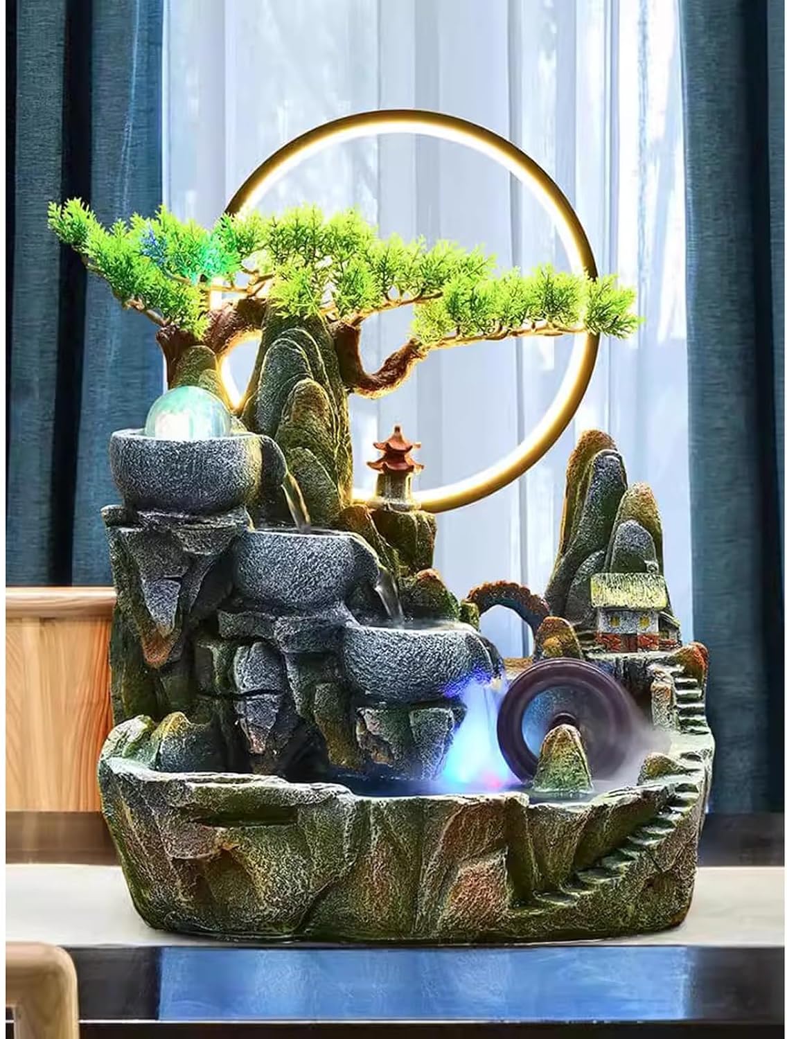 Indoor Fountain with LED Light and Simulated Waterfall