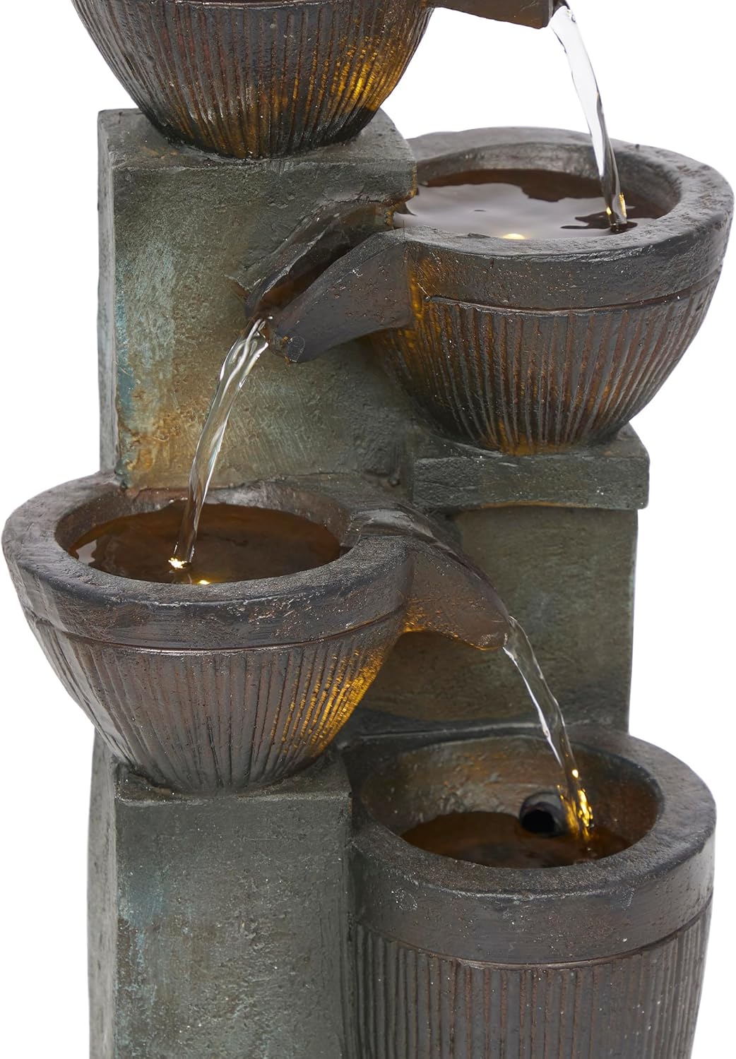 Alpine Corporation 14 Inch Stoned Jar Water Fountain with LED Lights