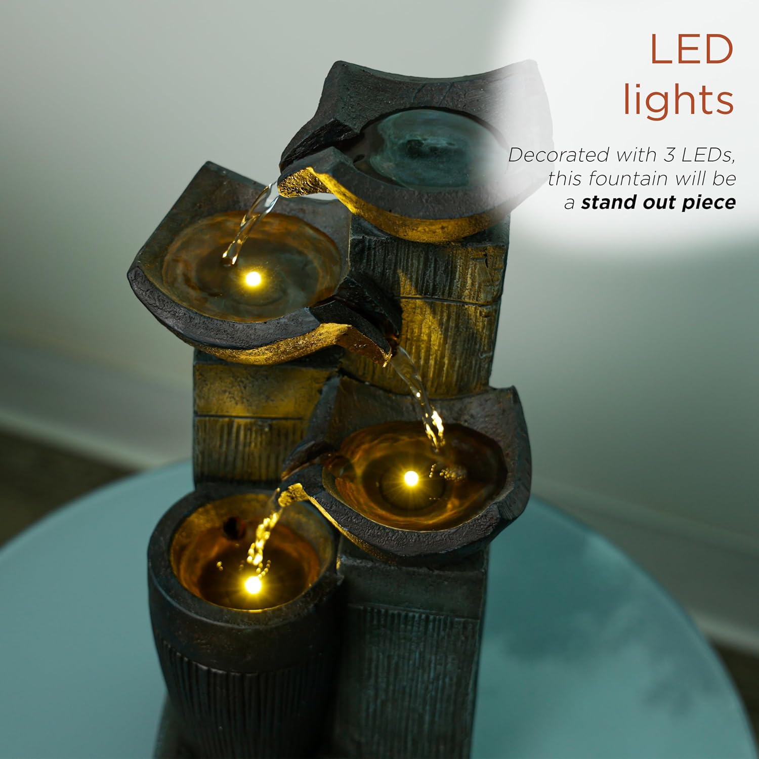 Alpine Corporation TZL414 14 Inch 4 Tier Bowls Fountain with LED Lights