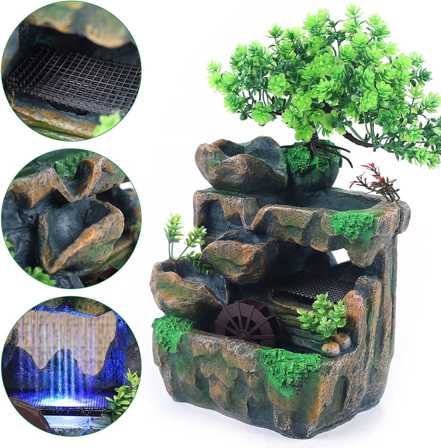 Mini Tabletop Fountain with LED Lights for Home Office