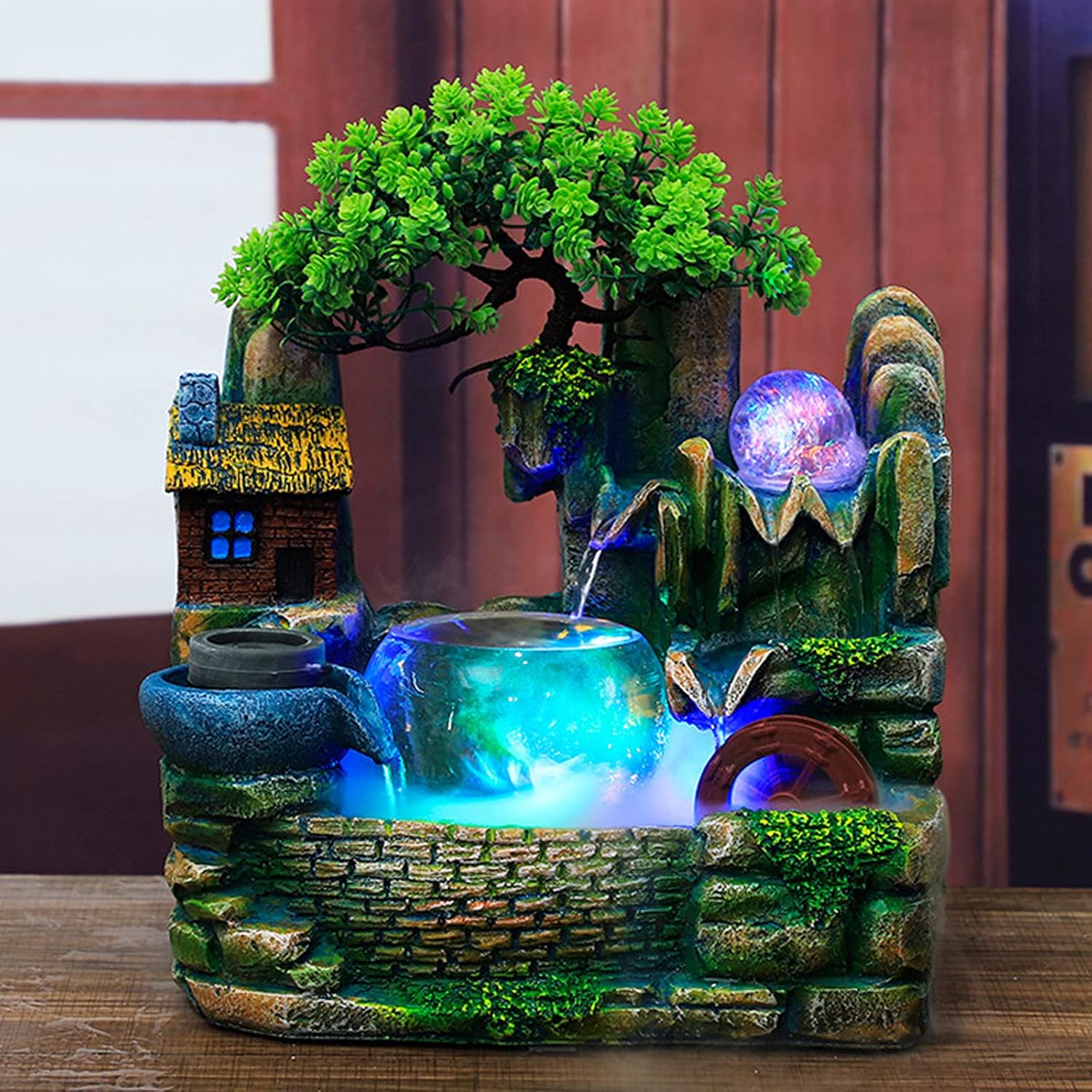 Stress Relief Desktop Fountain with LED Light and Mist