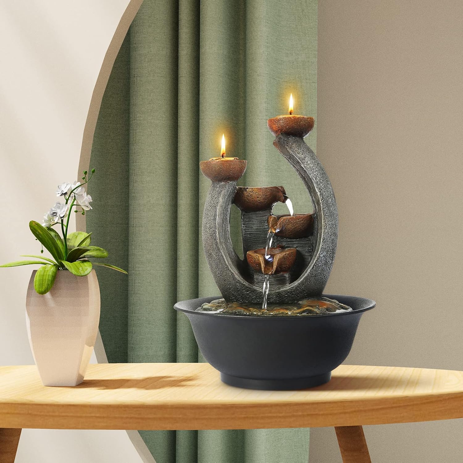 WICHEMI Indoor Fountain with Candle Holder for Home Office Decor