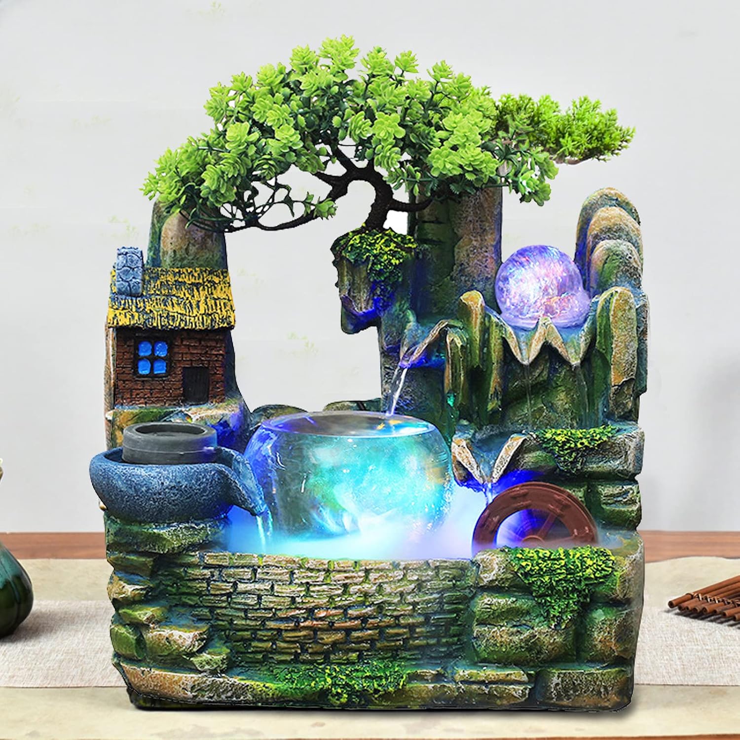 Stress Relief Desktop Fountain with LED Light and Mist