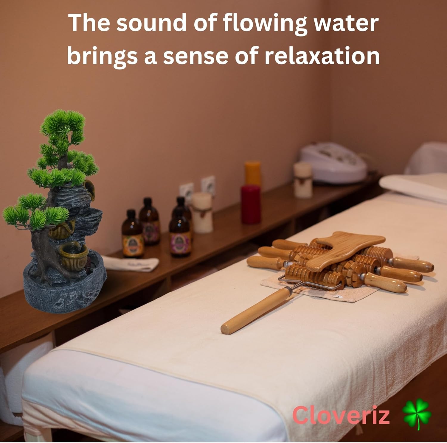 18-Inch Tabletop Water Fountain with Bonsai Tree and Spinning Wheel