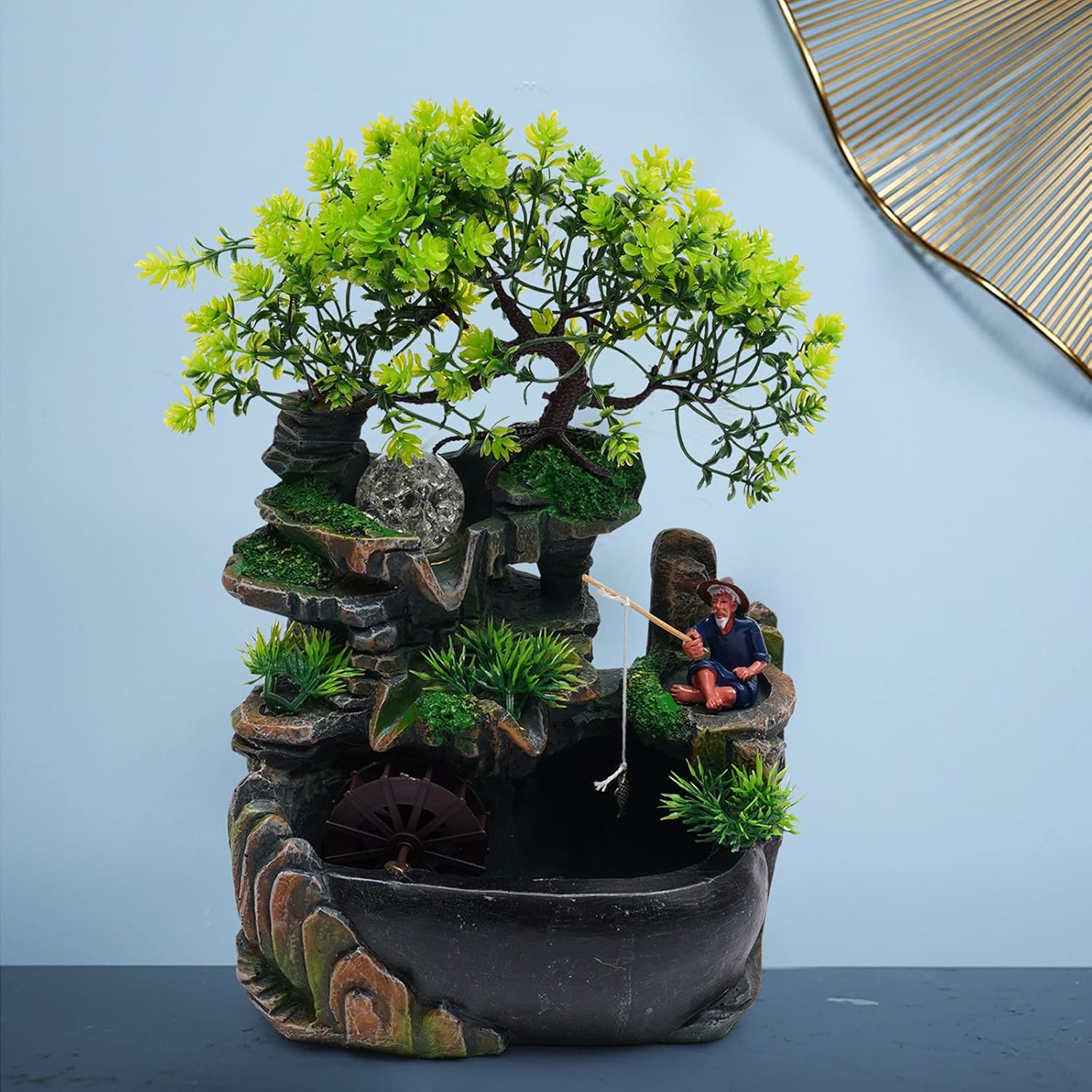 Ageanbri Tabletop Fountain with LED Light and Waterfall