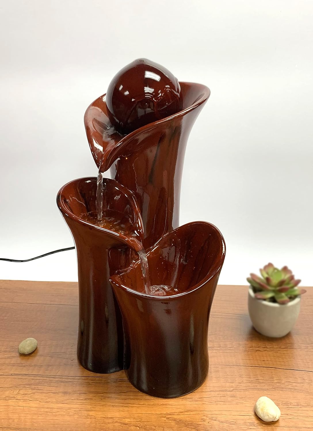 Natures Mark 124 Inch Amber Ball Water Fountain with LED Lights and Power Cord Attached